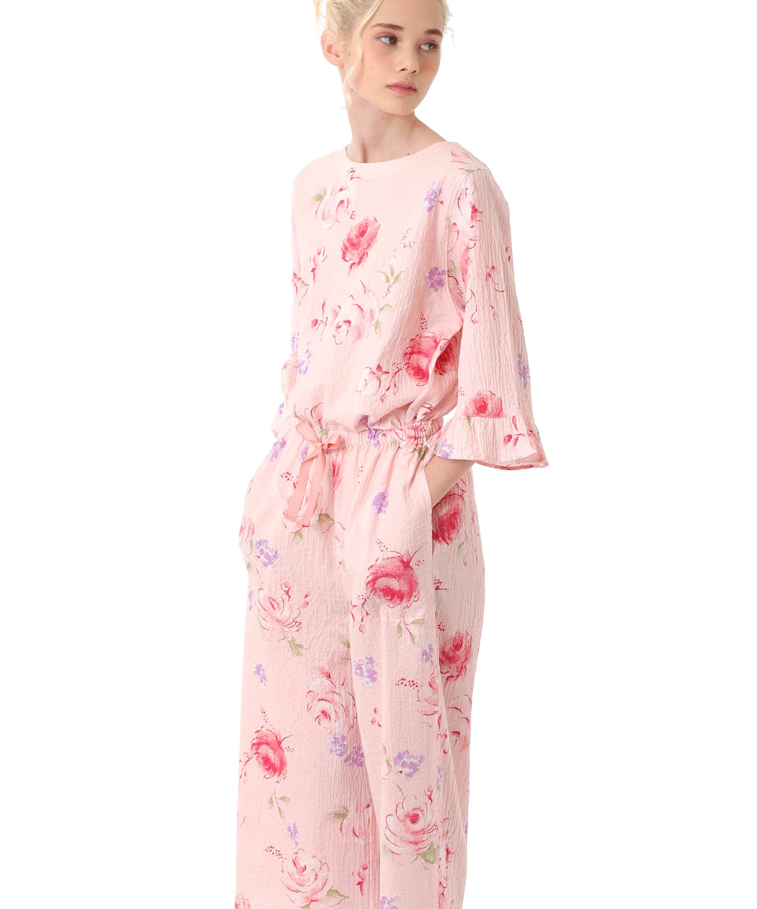 シャーリングボイルローズセットアップ_パジャマ&ルームウェア-セットアップ_ピンク_4