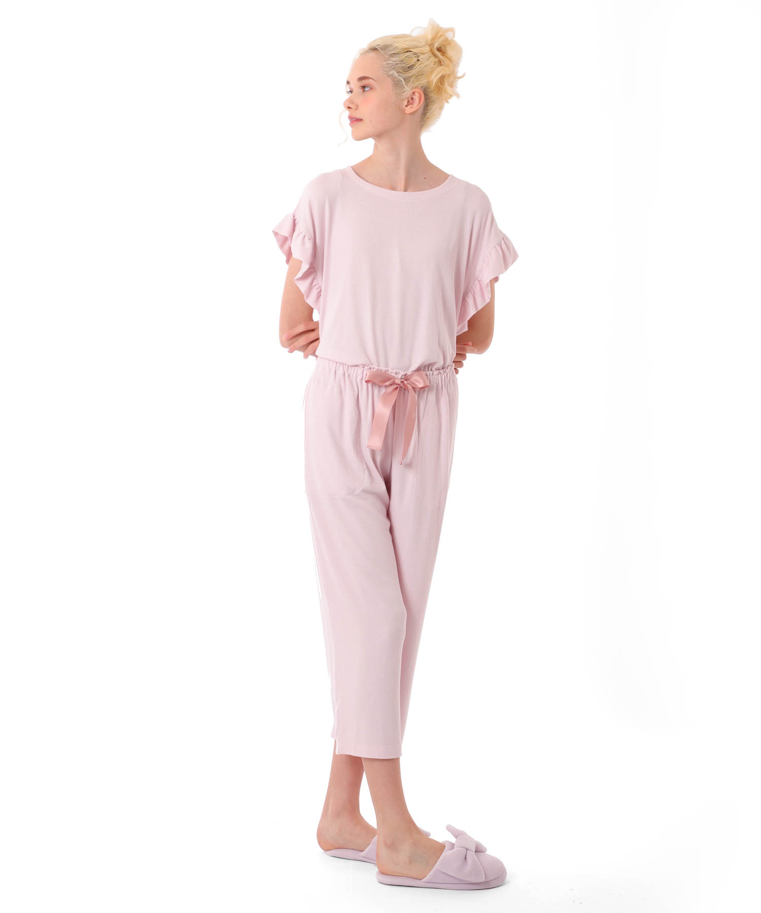 【新品】ナルエー リブニットテディベアショートパンツパジャマ ［M〜L］冷感 接触冷感リブニットテディベアショートパンツパジャマ｜パジャマ