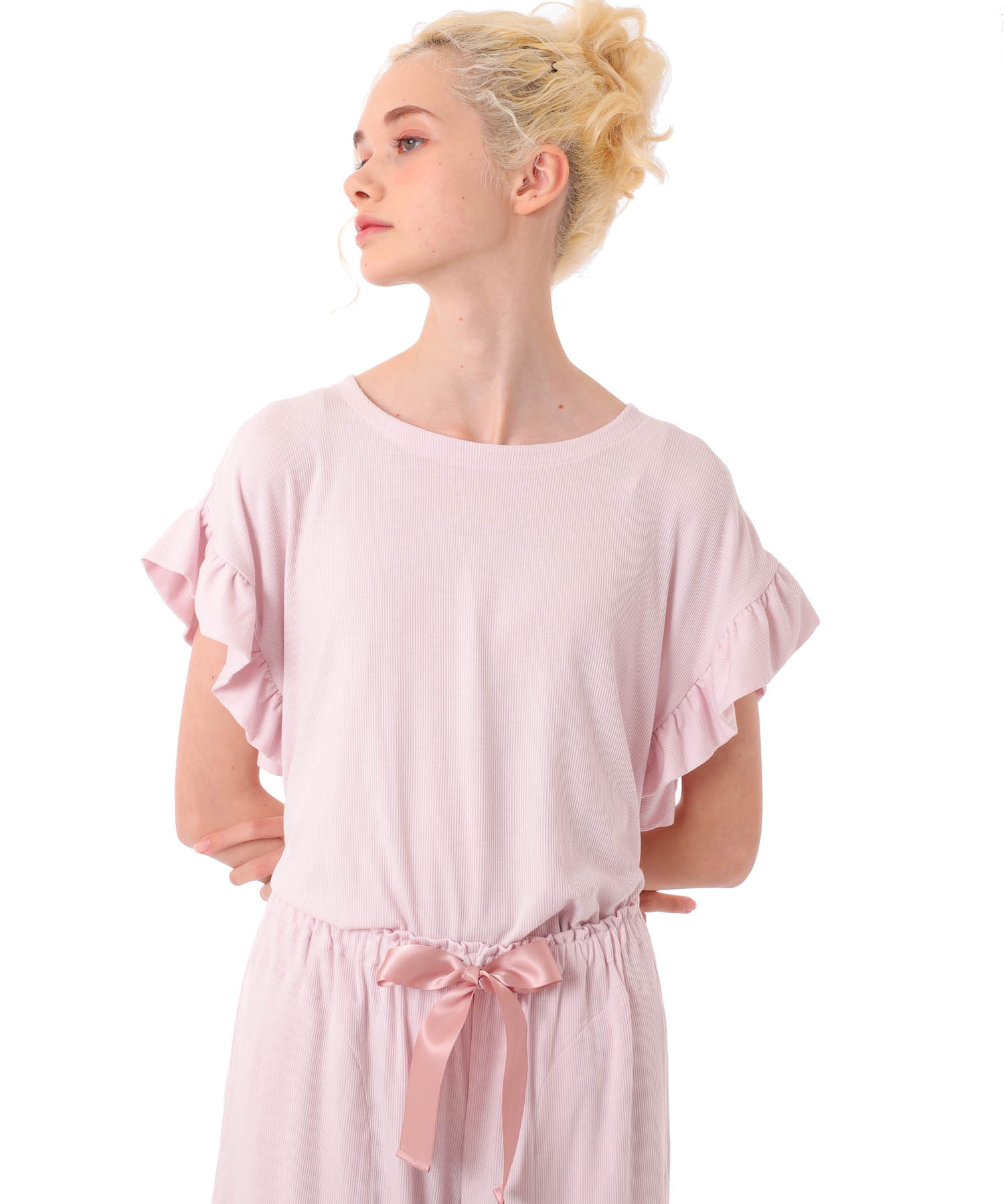 接触冷感リブニット_パジャマ&ルームウェア-セットアップ_ピンク_2