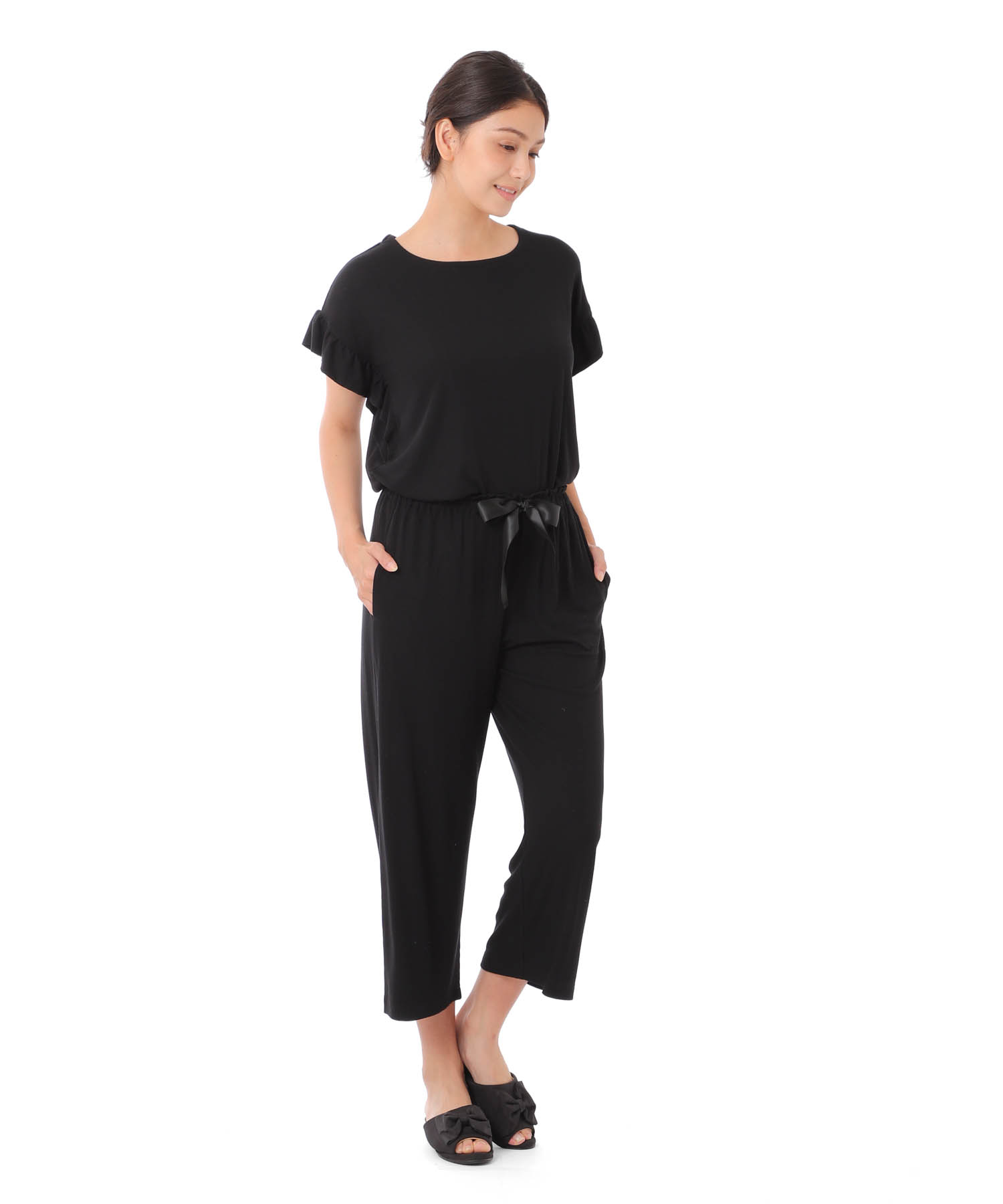 接触冷感リブニット_パジャマ&ルームウェア-セットアップ_ブラック_1