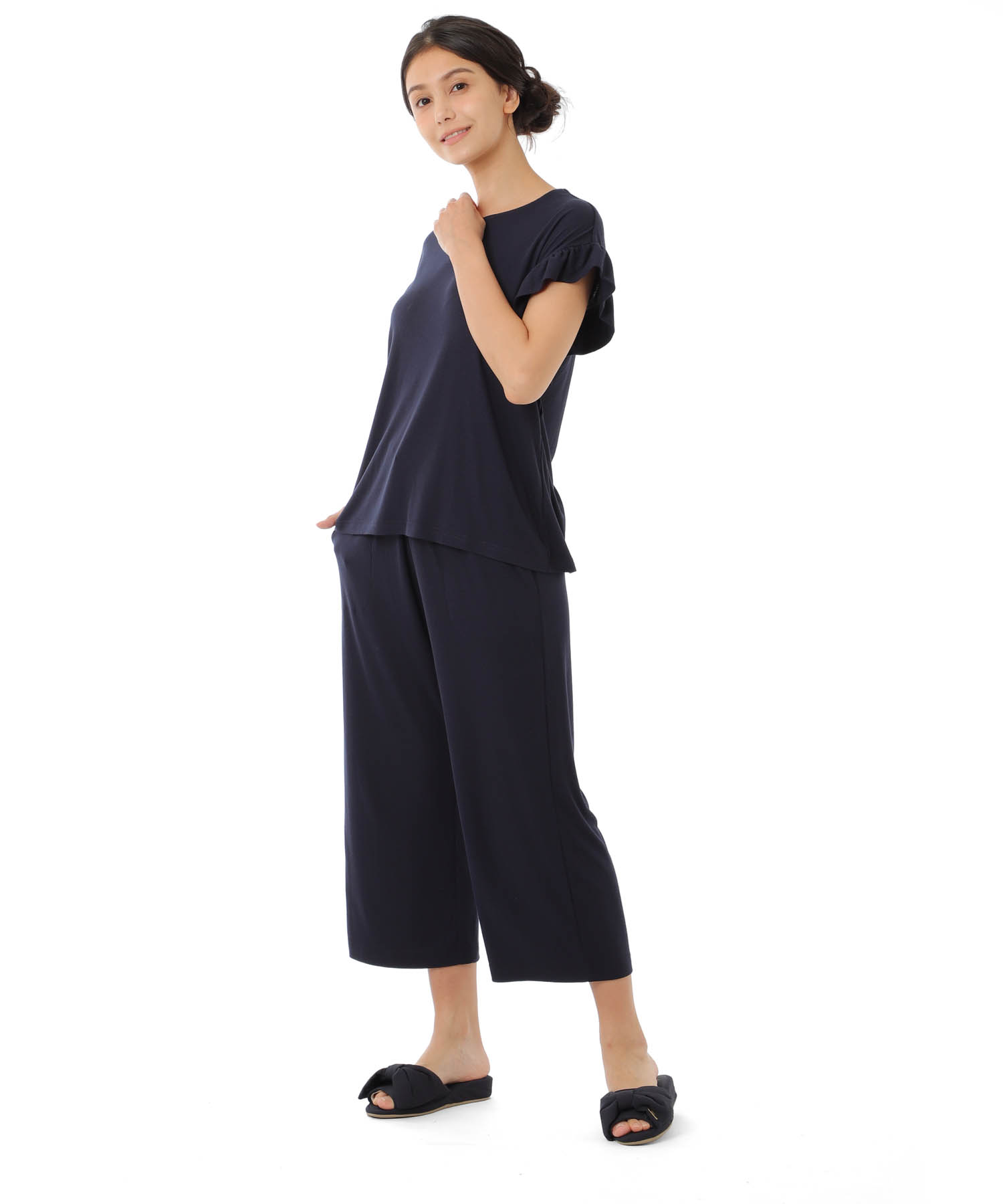 接触冷感リブニット_パジャマ&ルームウェア-セットアップ_ネイビー_2