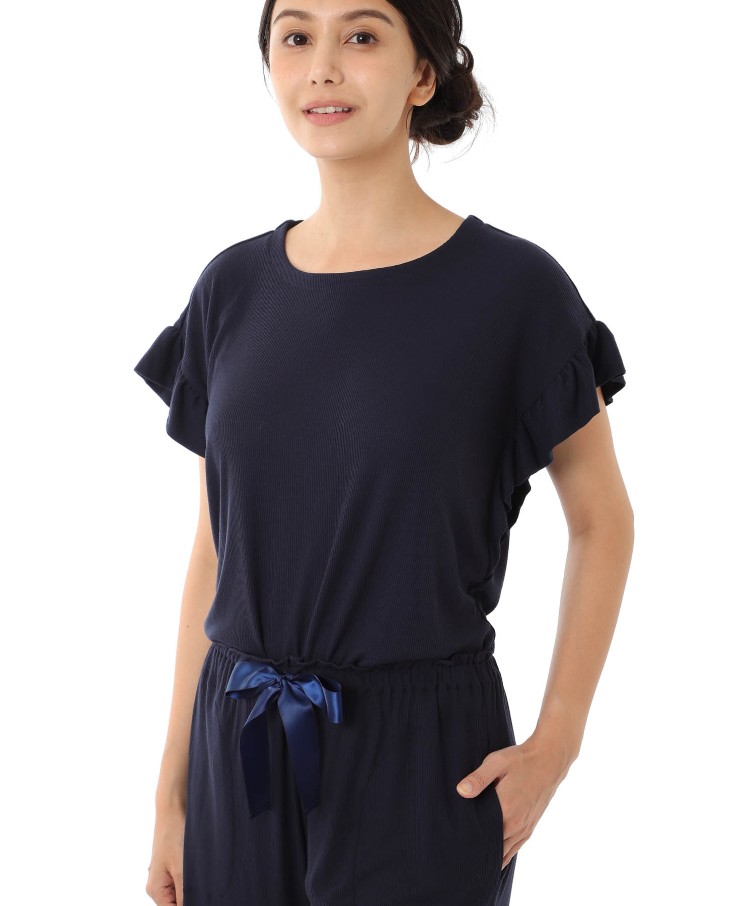 接触冷感リブニット_パジャマ&ルームウェア-セットアップ_ネイビー_3