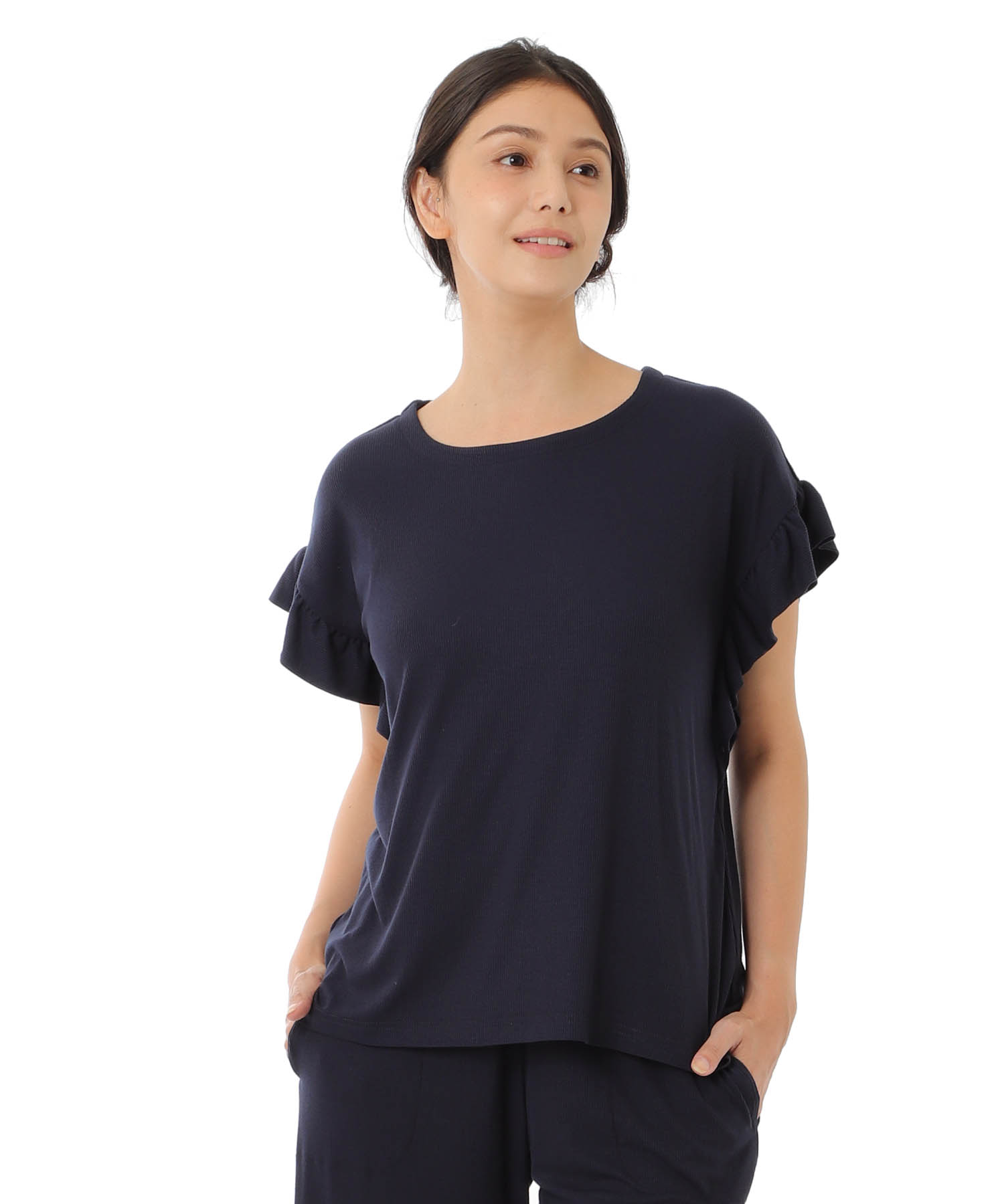 接触冷感リブニット_パジャマ&ルームウェア-セットアップ_ネイビー_4