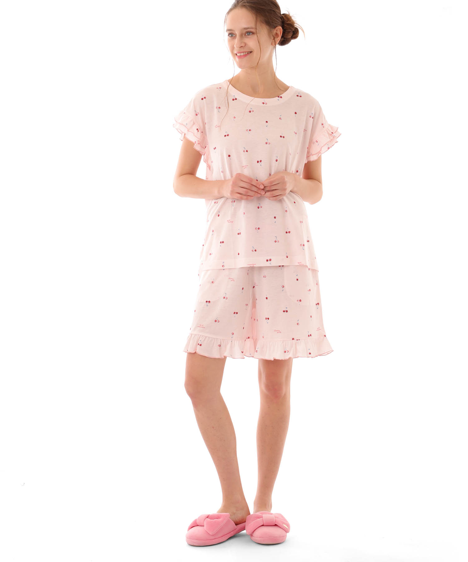 綿テンセルチェリー ショーティセットアップ_パジャマ&ルームウェア-セットアップ_ピンク_1