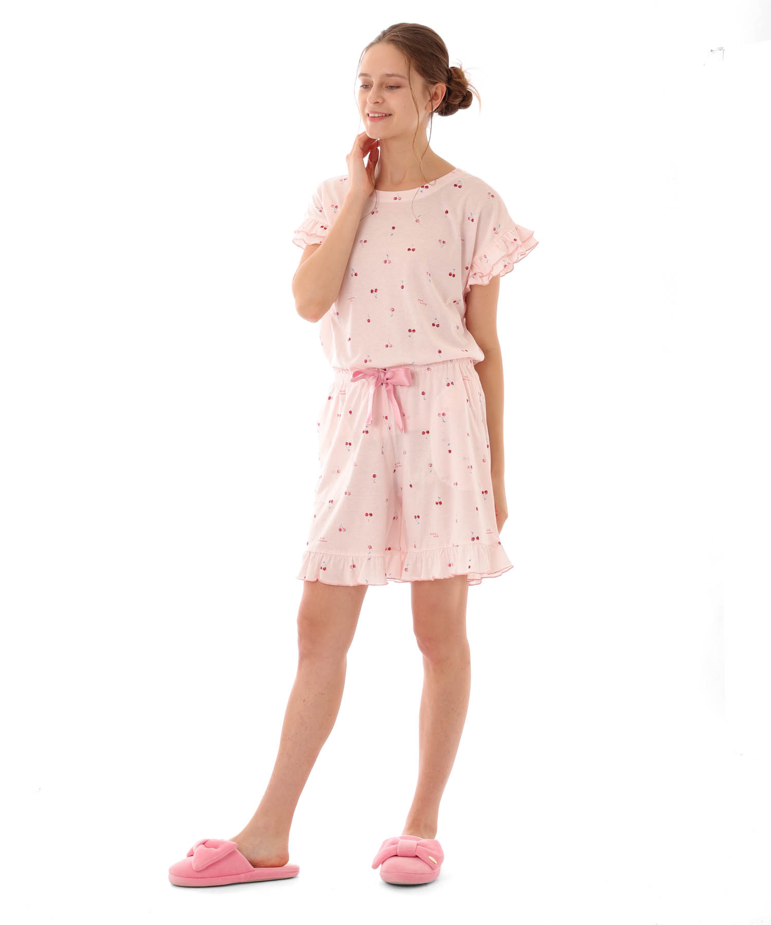 綿テンセルチェリー ショーティセットアップ_パジャマ&ルームウェア-セットアップ_ピンク_2