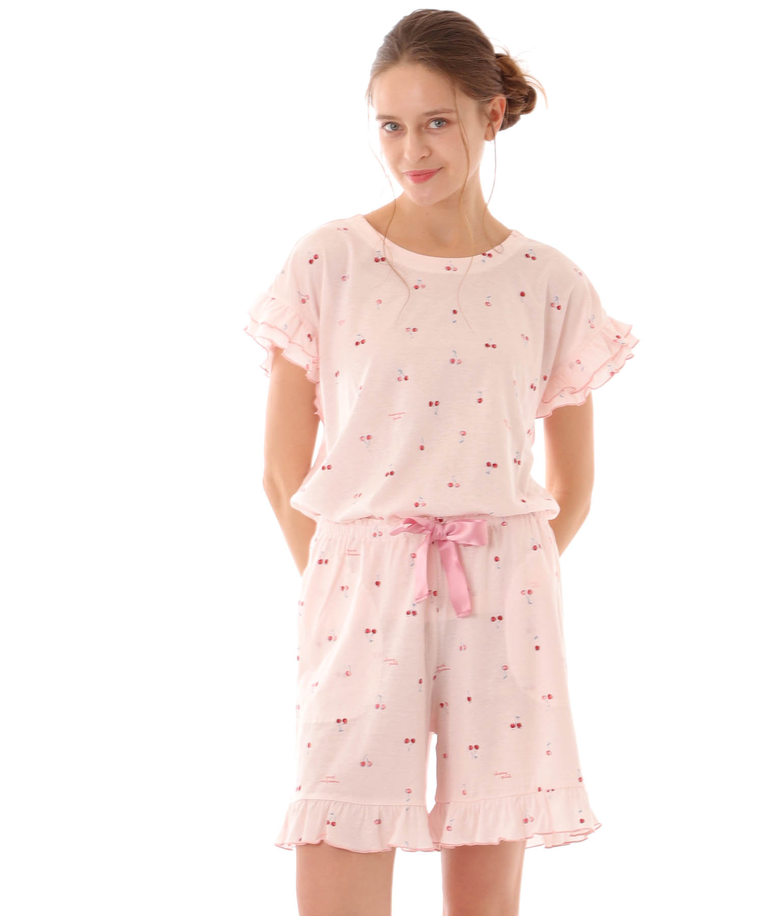 綿テンセルチェリー ショーティセットアップ_パジャマ&ルームウェア-セットアップ_ピンク_0