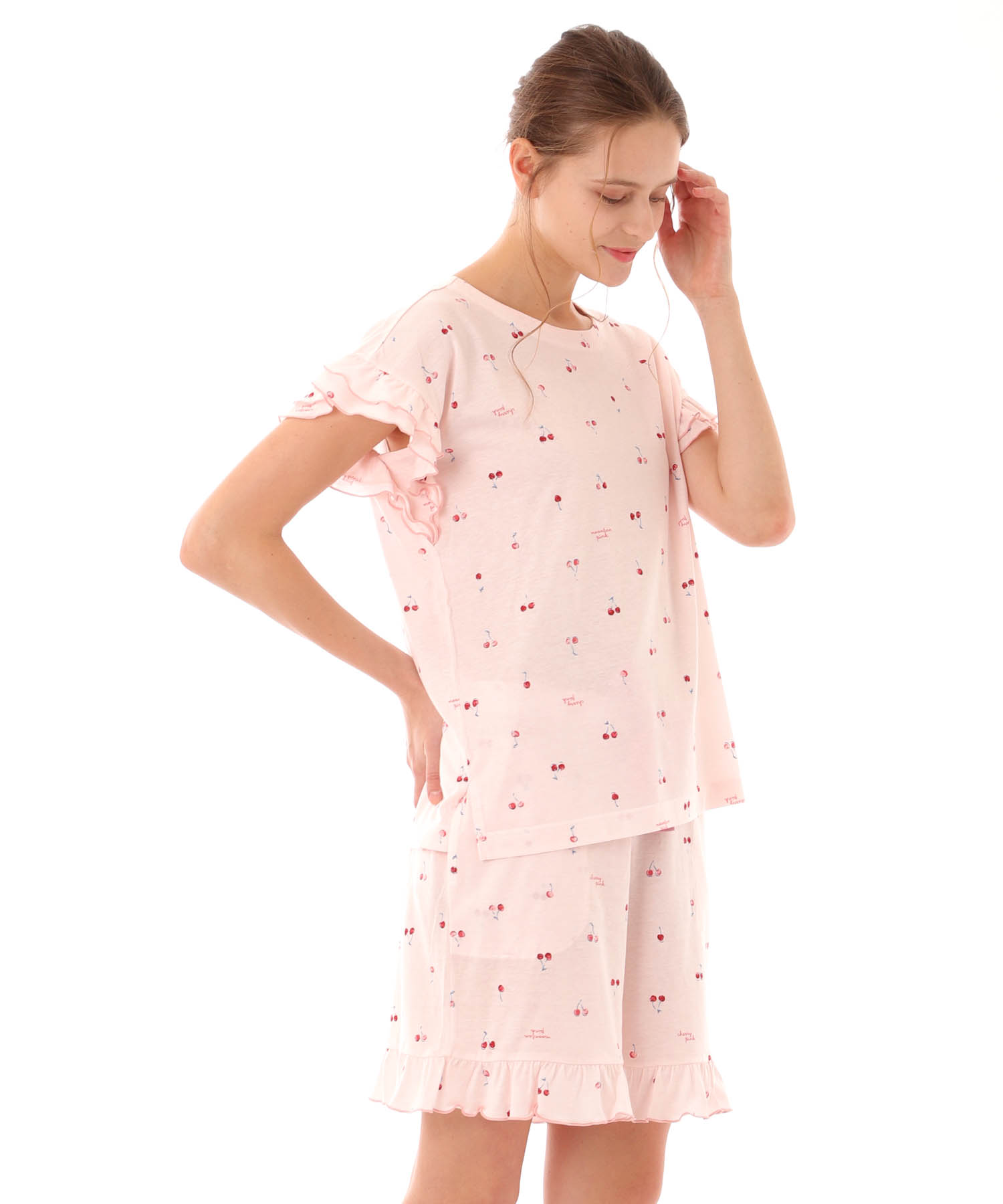 綿テンセルチェリー ショーティセットアップ_パジャマ&ルームウェア-セットアップ_ピンク_4