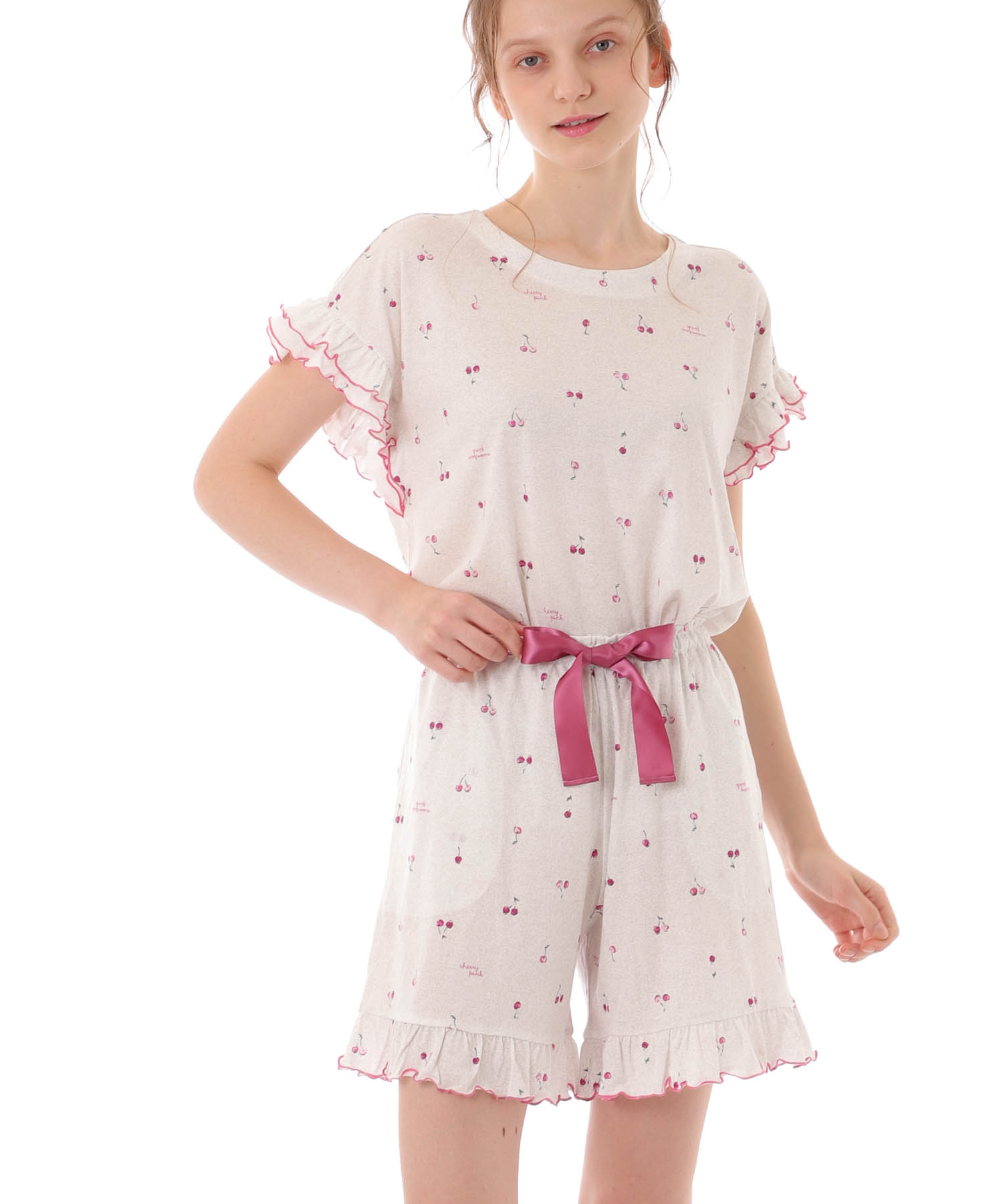 綿テンセルチェリー ショーティセットアップ_パジャマ&ルームウェア-セットアップ_グレー_0