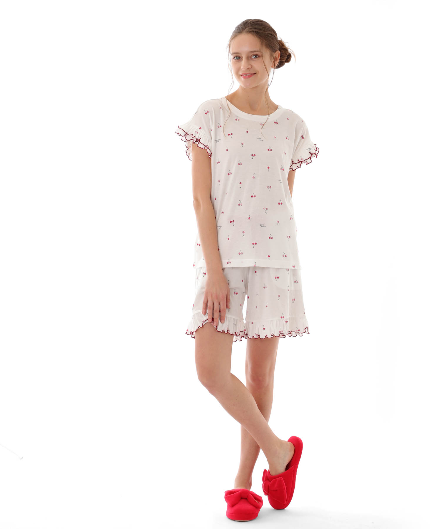 綿テンセルチェリー ショーティセットアップ_パジャマ&ルームウェア-セットアップ_ホワイト_2