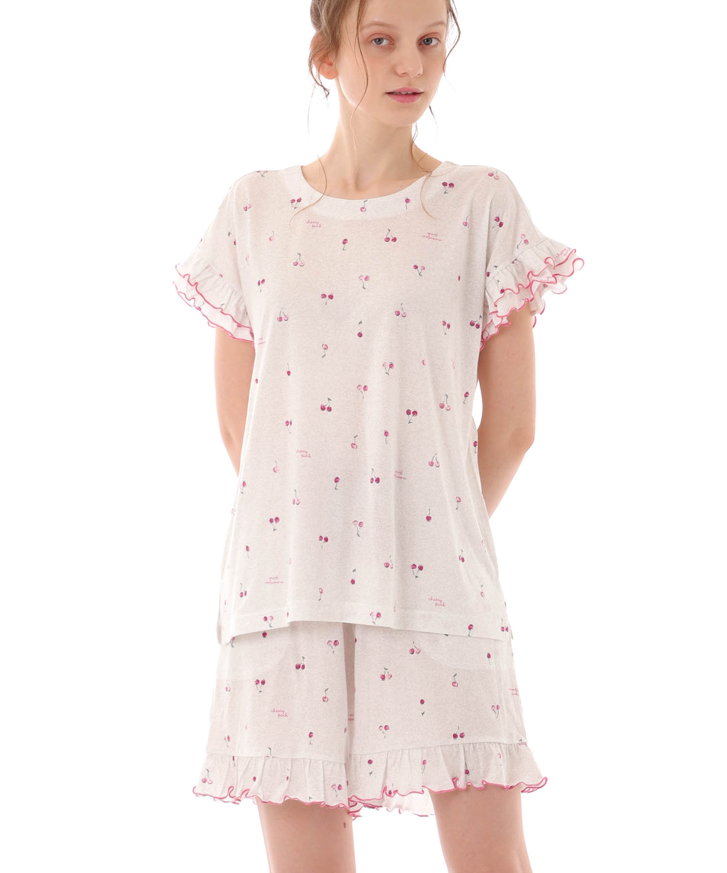 綿テンセルチェリー ショーティセットアップ_パジャマ&ルームウェア-セットアップ_グレー_1