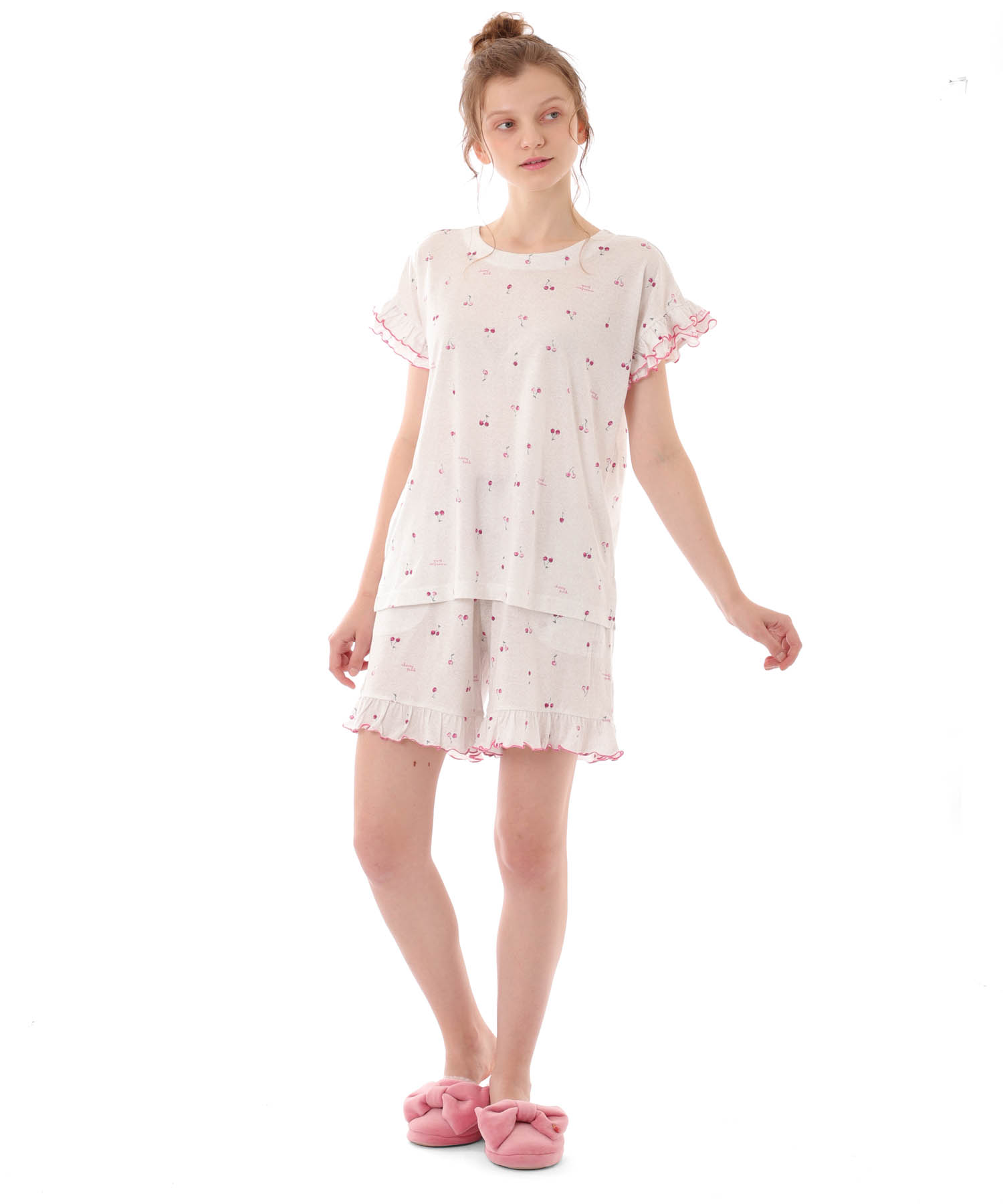 綿テンセルチェリー ショーティセットアップ_パジャマ&ルームウェア-セットアップ_グレー_3