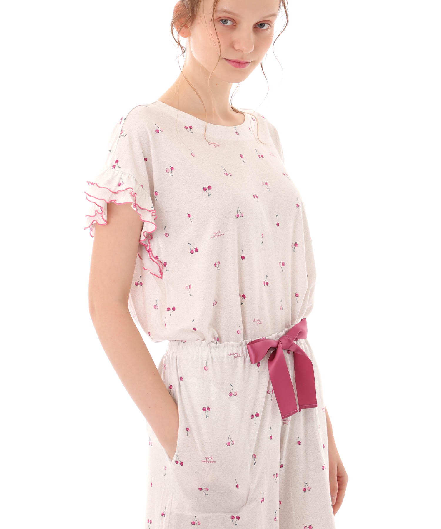 綿テンセルチェリー ショーティセットアップ_パジャマ&ルームウェア-セットアップ_グレー_4