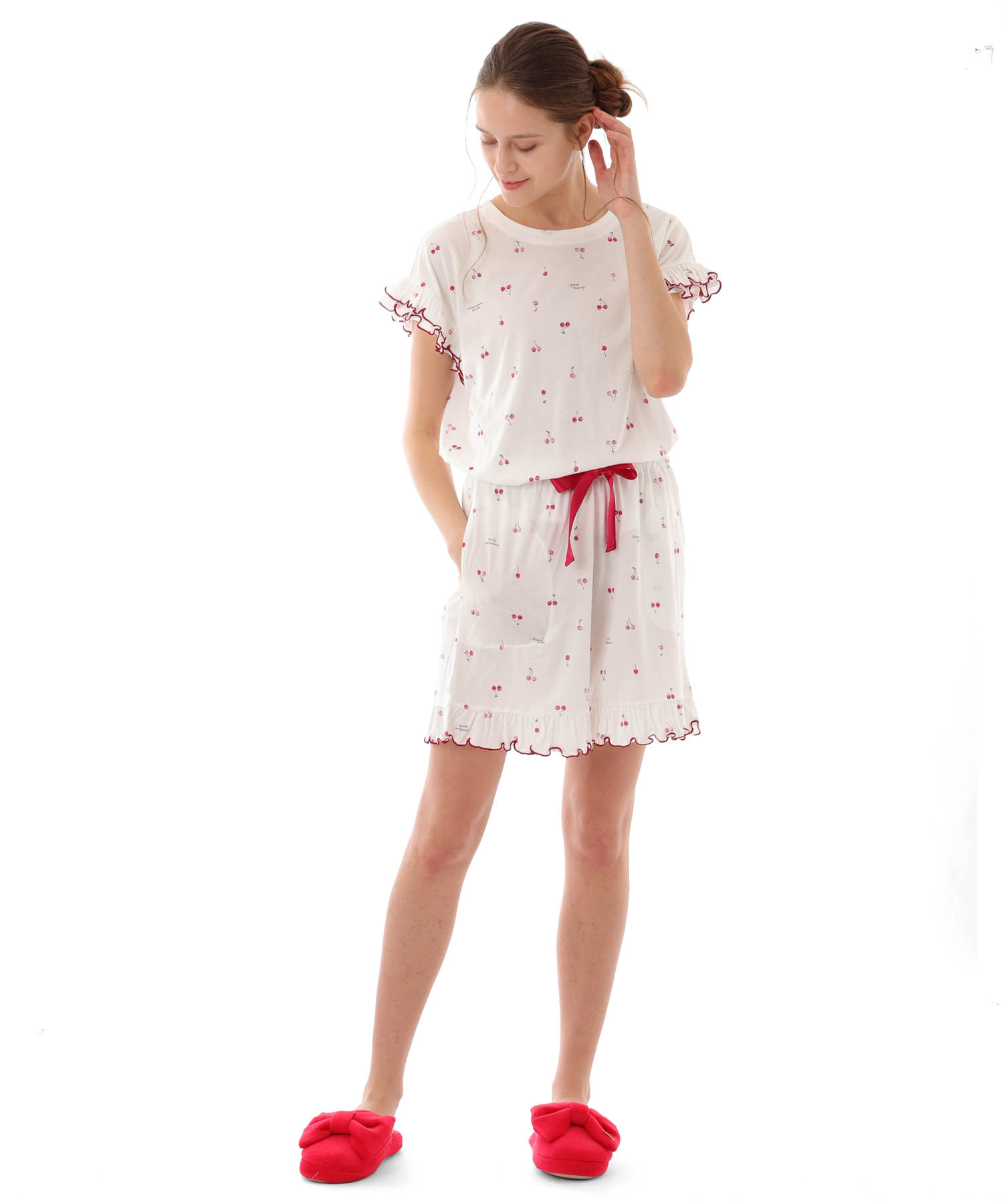 綿テンセルチェリー ショーティセットアップ_パジャマ&ルームウェア-セットアップ_ホワイト_3