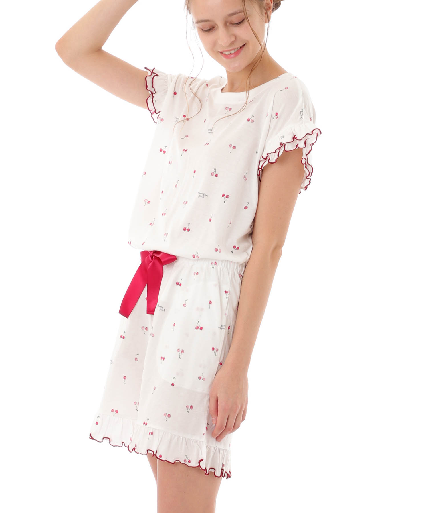 綿テンセルチェリー ショーティセットアップ_パジャマ&ルームウェア-セットアップ_ホワイト_4