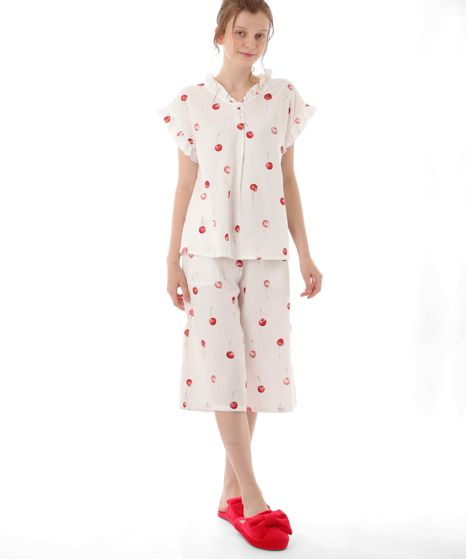 コットンＷガーゼチェリー_パジャマ&ルームウェア-セットアップ_ホワイト_3