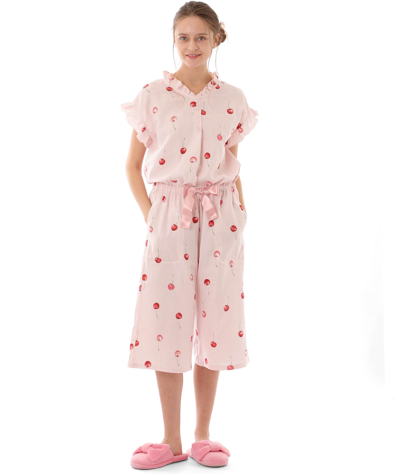 コットンＷガーゼチェリー_パジャマ&ルームウェア-セットアップ_ピンク_3