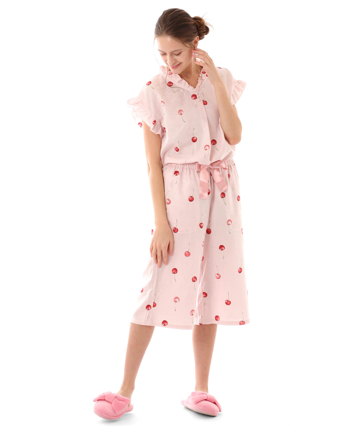 コットンＷガーゼチェリー_パジャマ&ルームウェア-セットアップ_ピンク_4