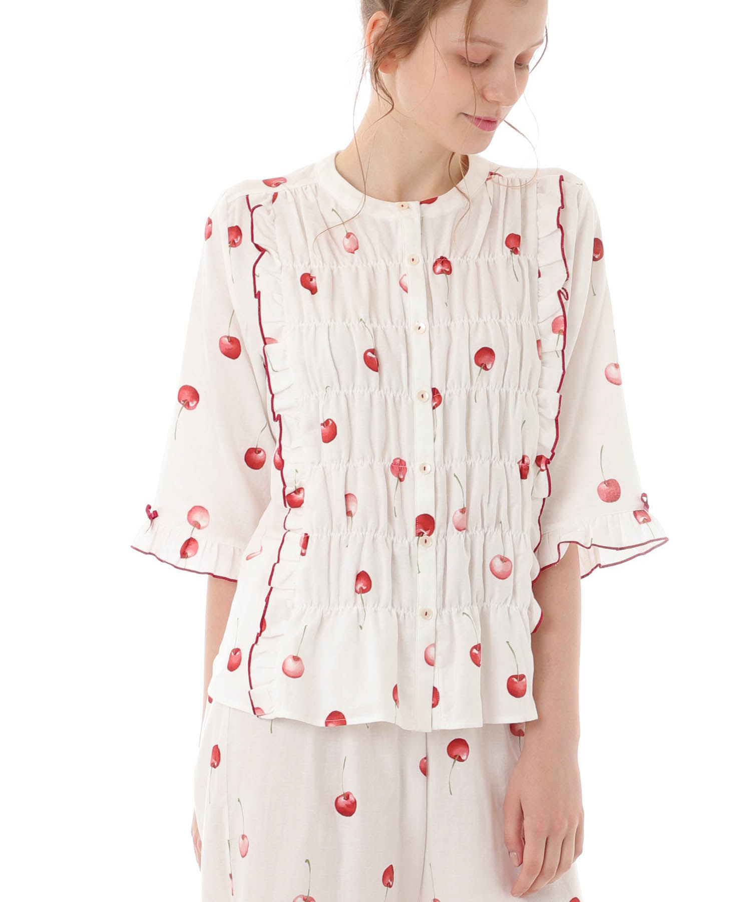 コットンＷガーゼチェリーフリル_パジャマ&ルームウェア-セットアップ_ホワイト_2