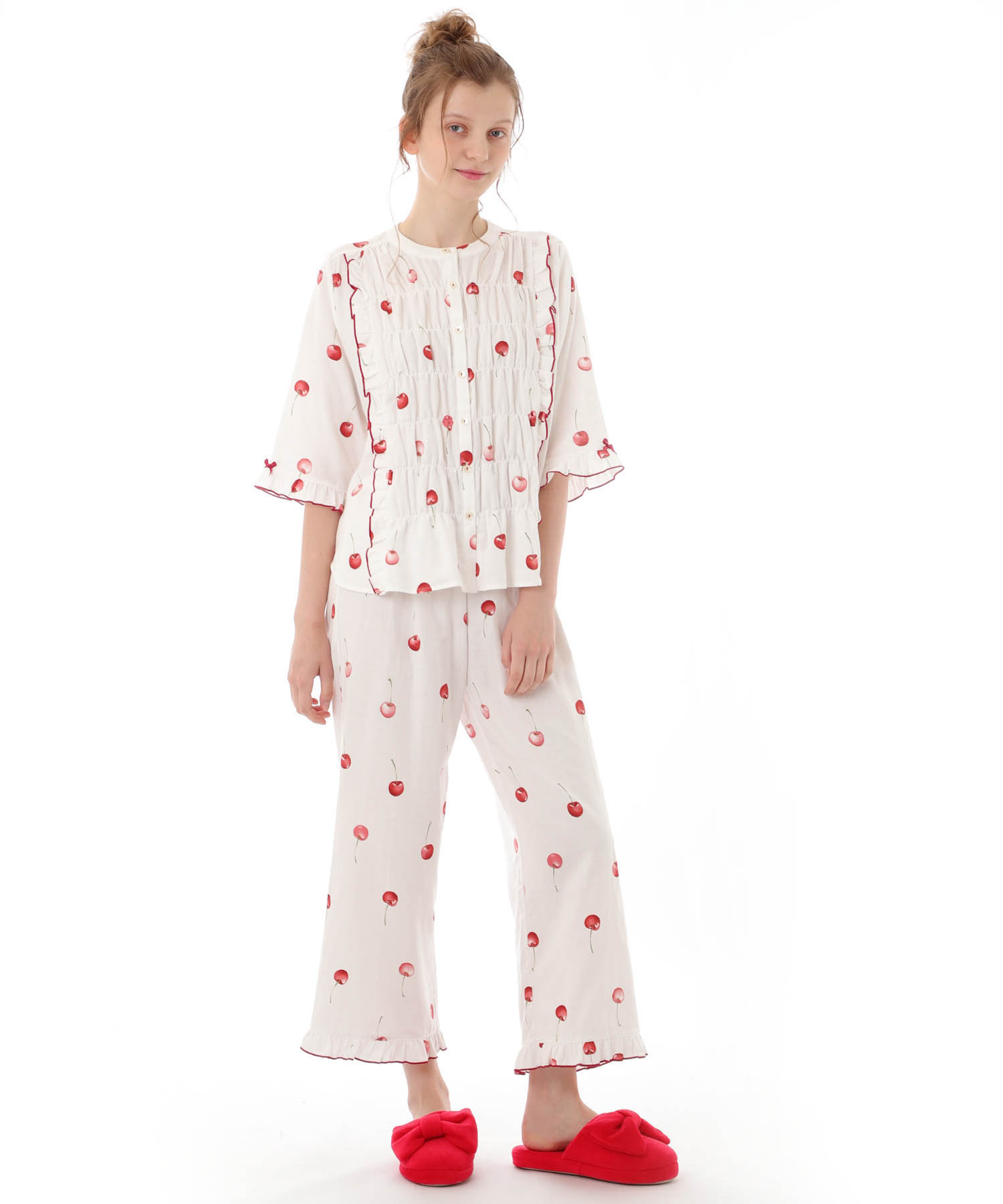 コットンＷガーゼチェリーフリル_パジャマ&ルームウェア-セットアップ_ホワイト_3