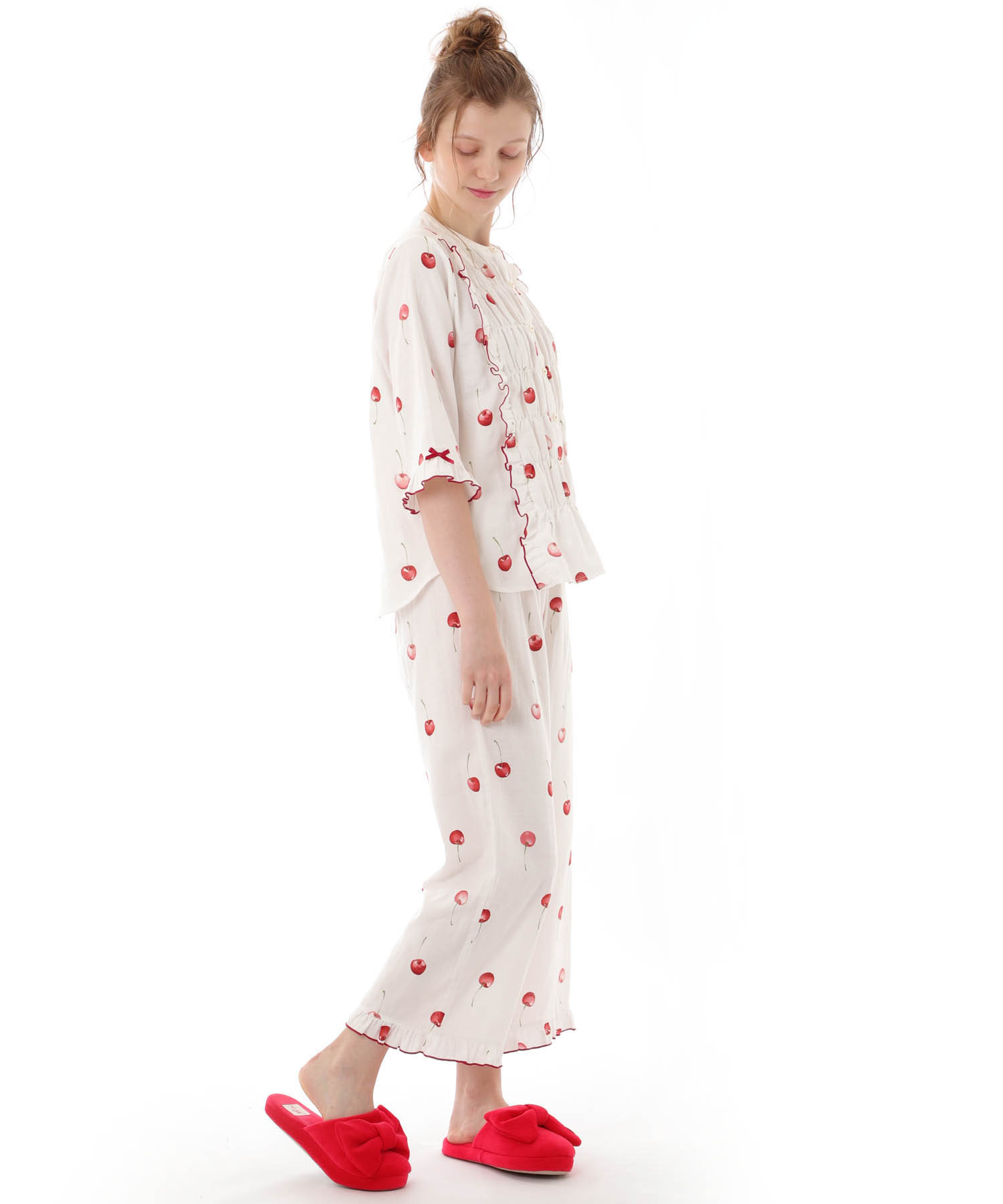 コットンＷガーゼチェリーフリル_パジャマ&ルームウェア-セットアップ_ホワイト_4