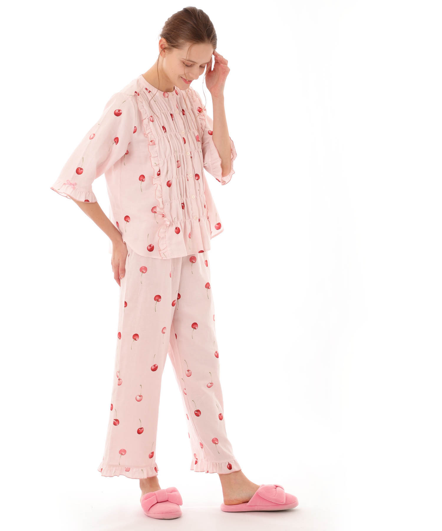 コットンＷガーゼチェリーフリル_パジャマ&ルームウェア-セットアップ_ピンク_3