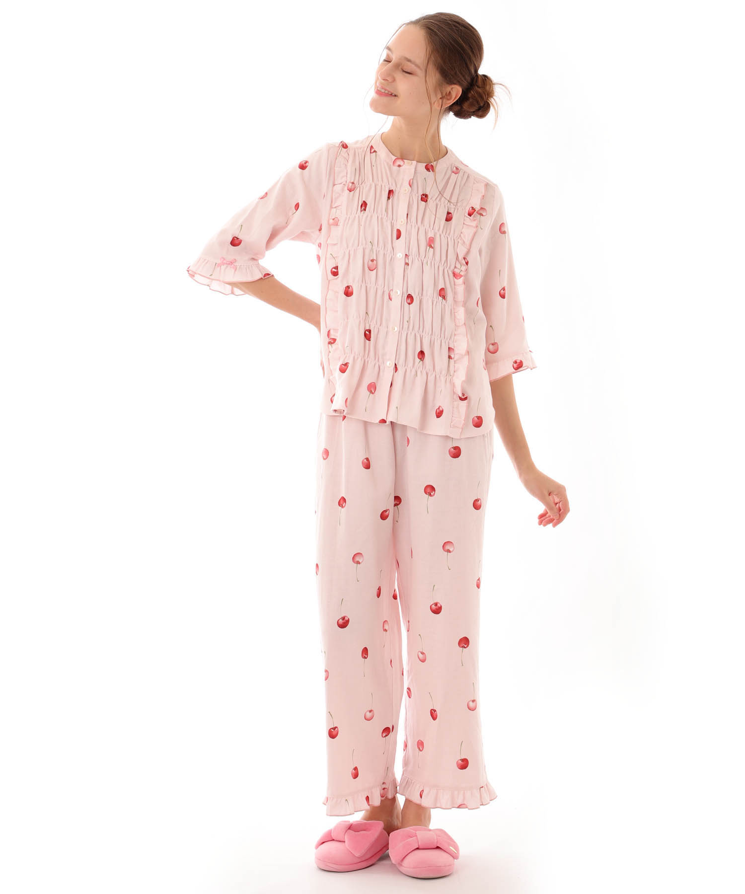 コットンＷガーゼチェリーフリル_パジャマ&ルームウェア-セットアップ_ピンク_2