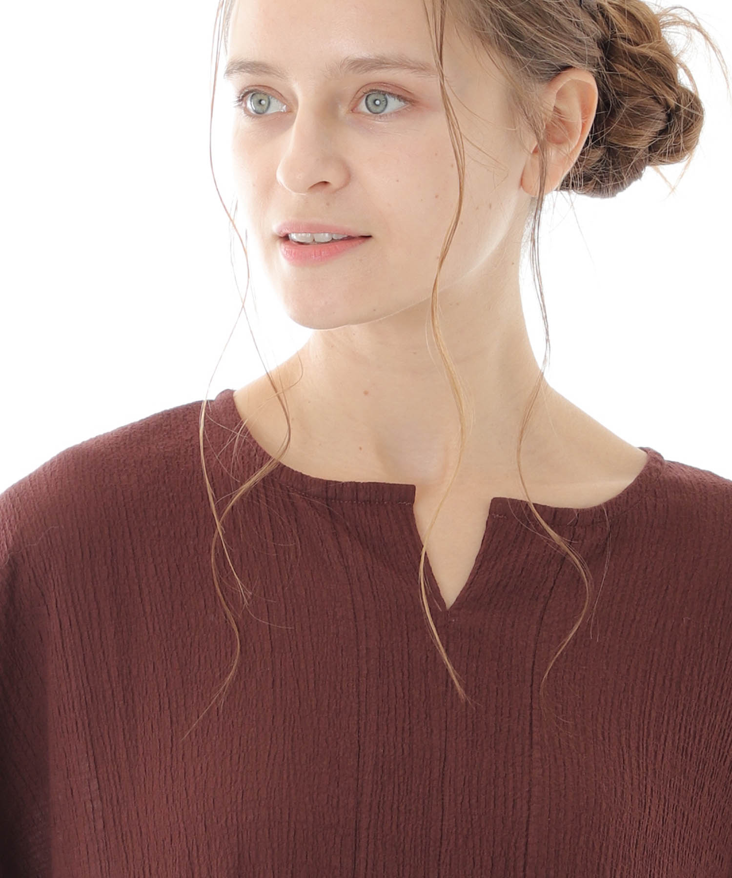 コットンクリンクルワンピース_パジャマ&ルームウェア-ワンピース・ネグリジェ_ブラウン_4