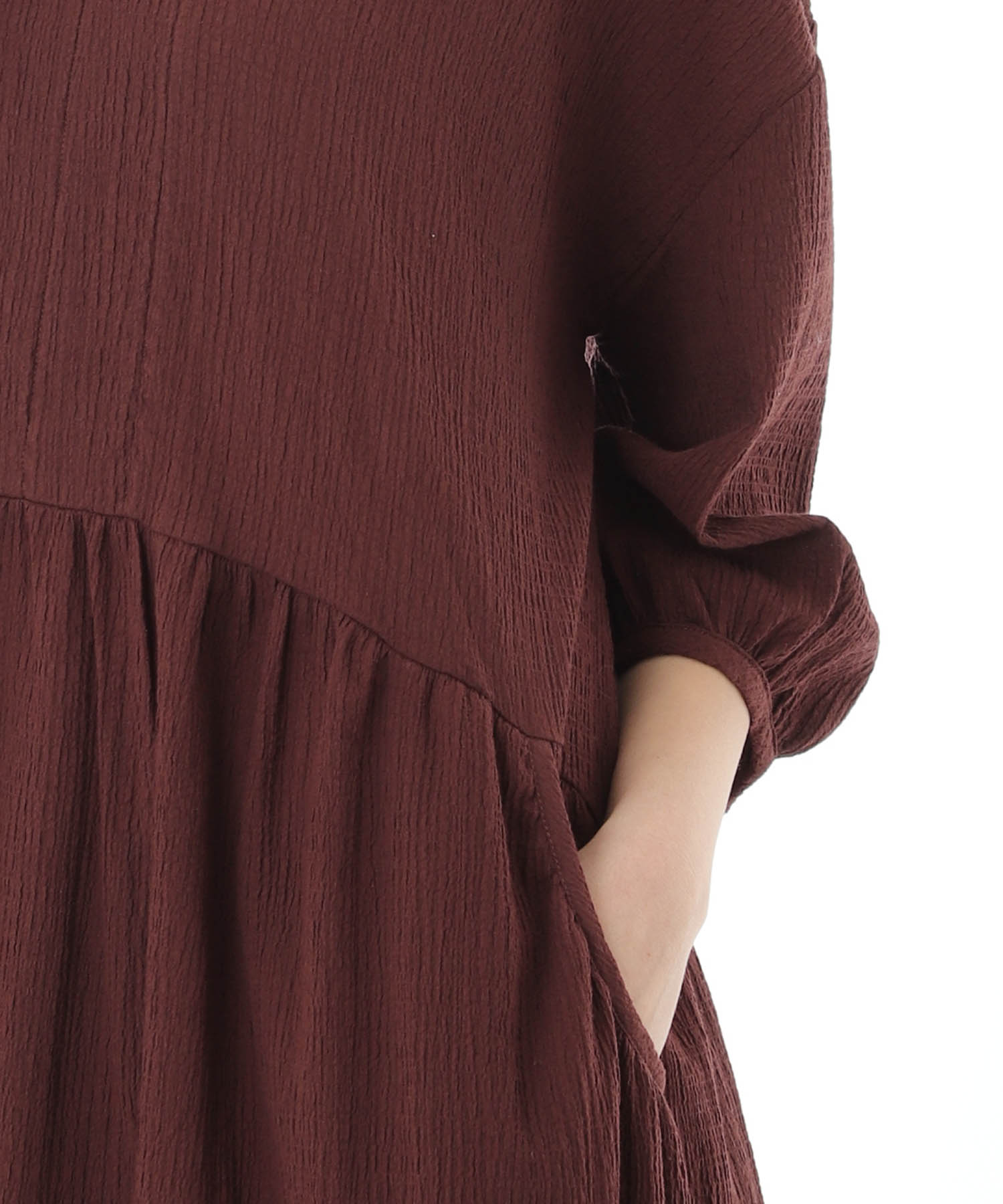 コットンクリンクルワンピース_パジャマ&ルームウェア-ワンピース・ネグリジェ_ブラウン_5