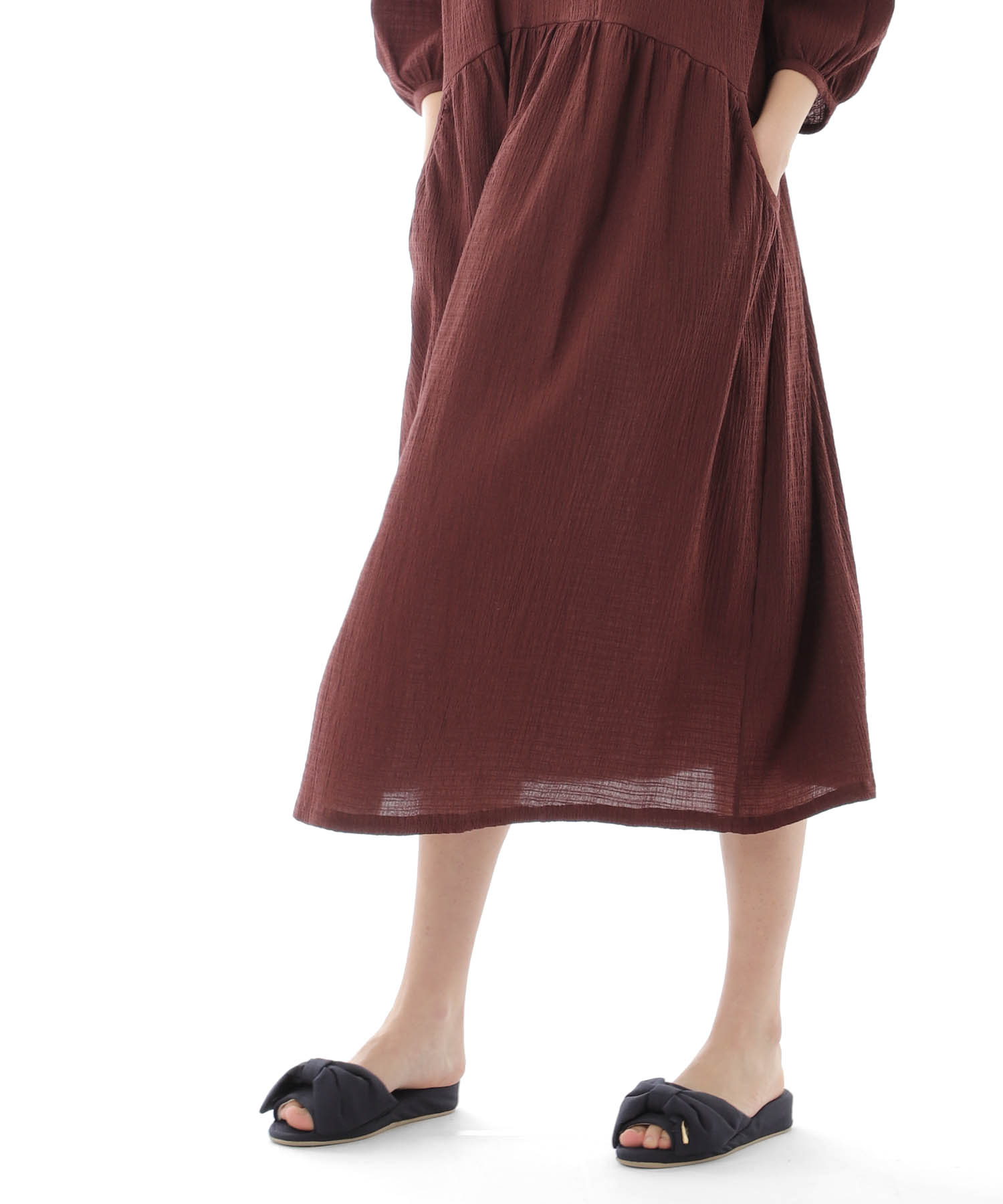 コットンクリンクルワンピース_パジャマ&ルームウェア-ワンピース・ネグリジェ_ブラウン_6