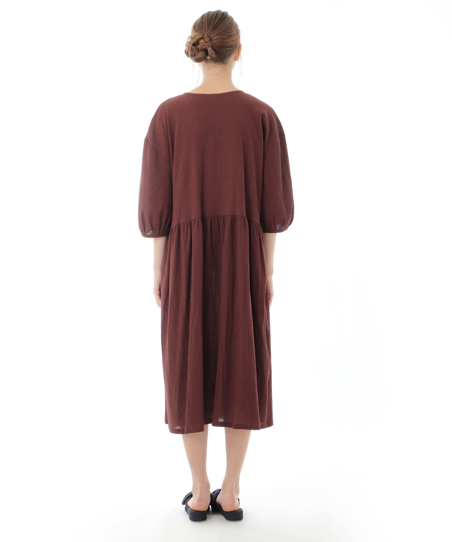 コットンクリンクルワンピース_パジャマ&ルームウェア-ワンピース・ネグリジェ_ブラウン_7