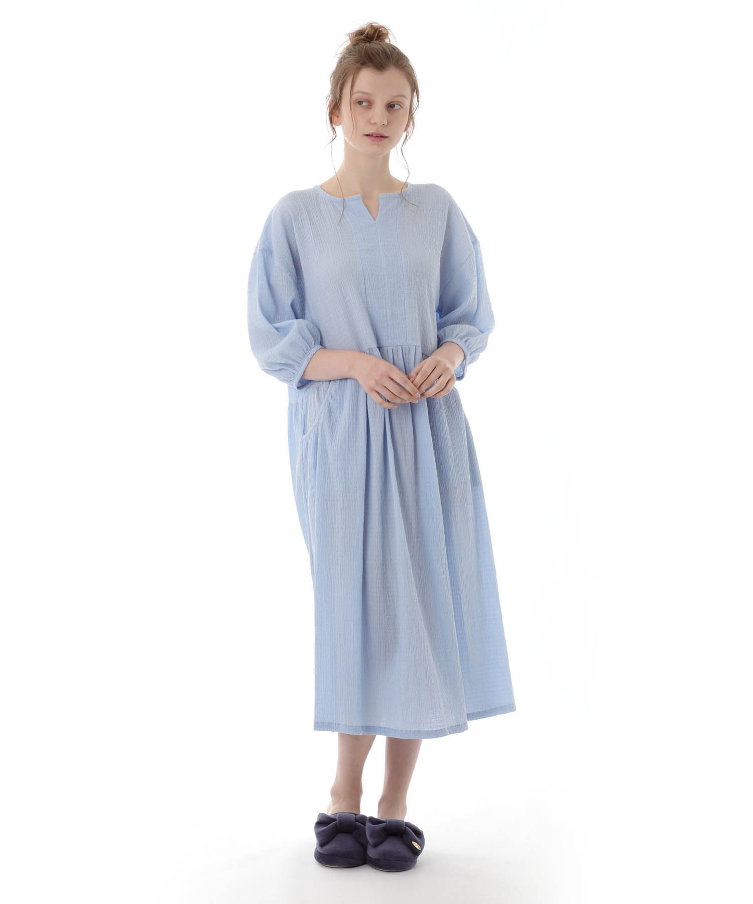 コットンクリンクルワンピース_パジャマ&ルームウェア-ワンピース・ネグリジェ_ブルー_1