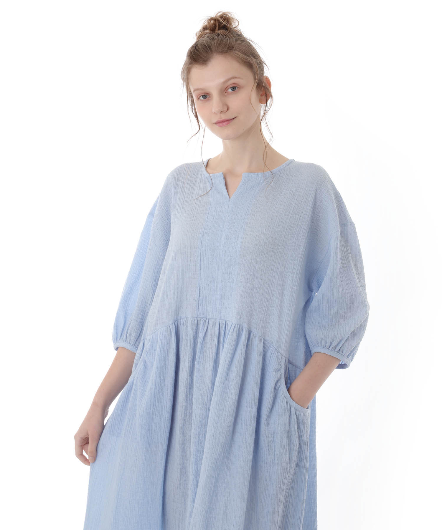 コットンクリンクルワンピース_パジャマ&ルームウェア-ワンピース・ネグリジェ_ブルー_3