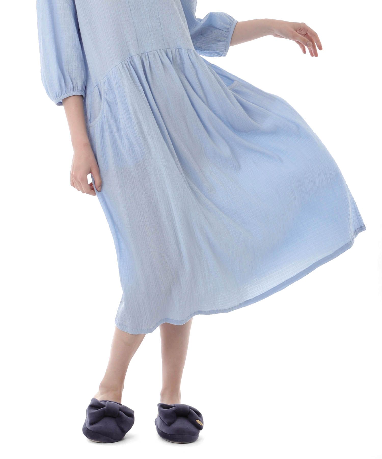 コットンクリンクルワンピース_パジャマ&ルームウェア-ワンピース・ネグリジェ_ブルー_6