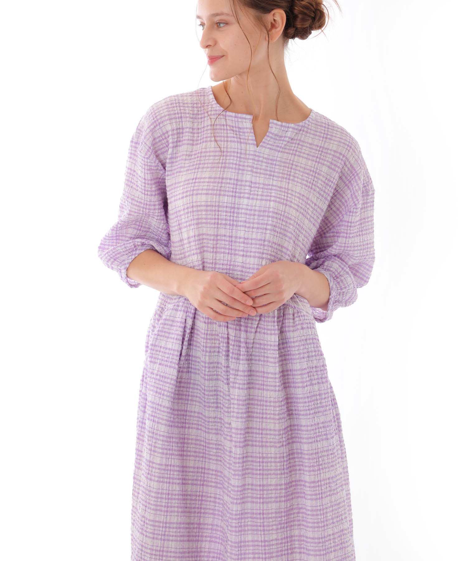 コットンクリンクルワンピース_パジャマ&ルームウェア-ワンピース・ネグリジェ_パープル_4