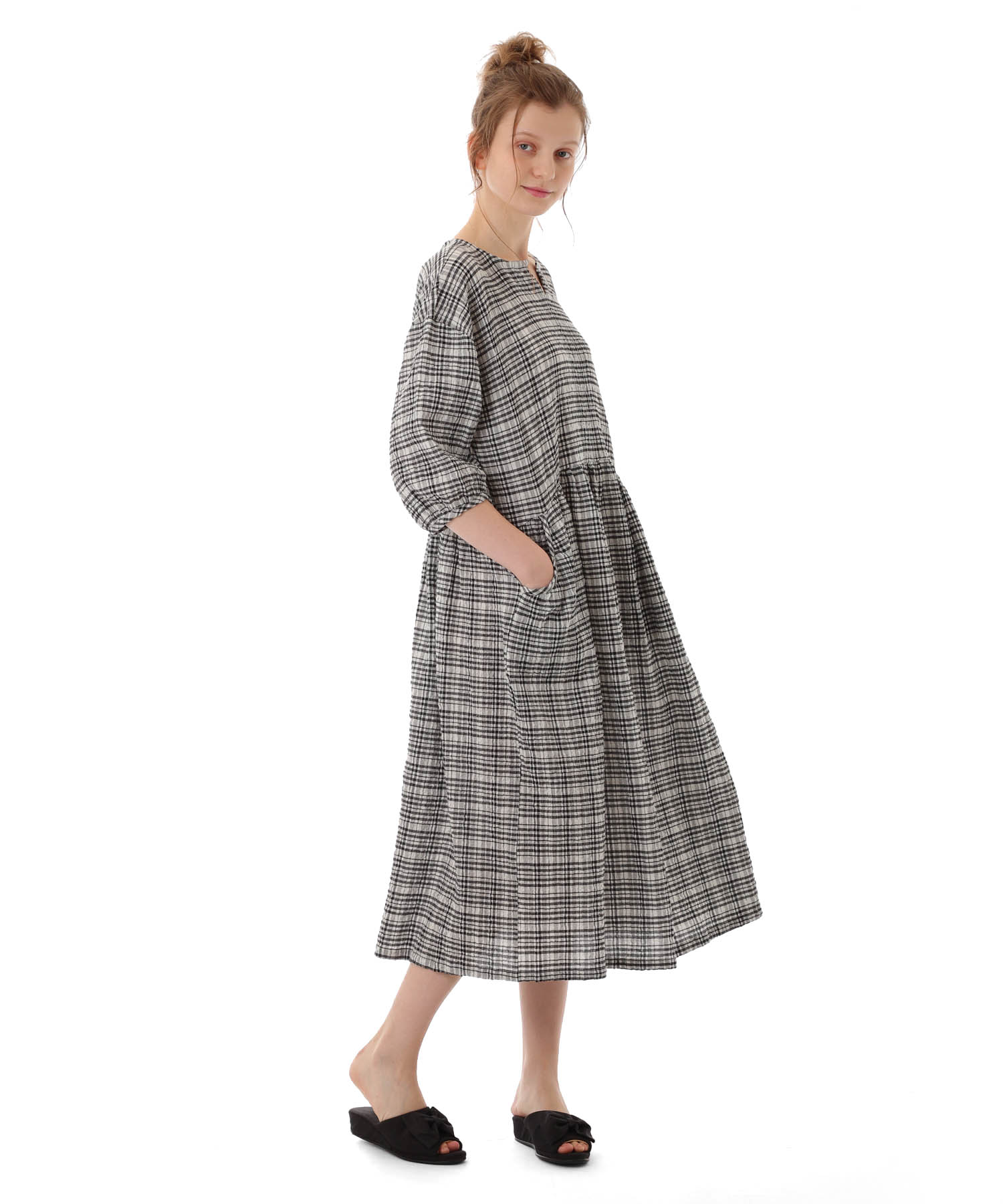 コットンクリンクルワンピース_パジャマ&ルームウェア-ワンピース・ネグリジェ_ブラック_4