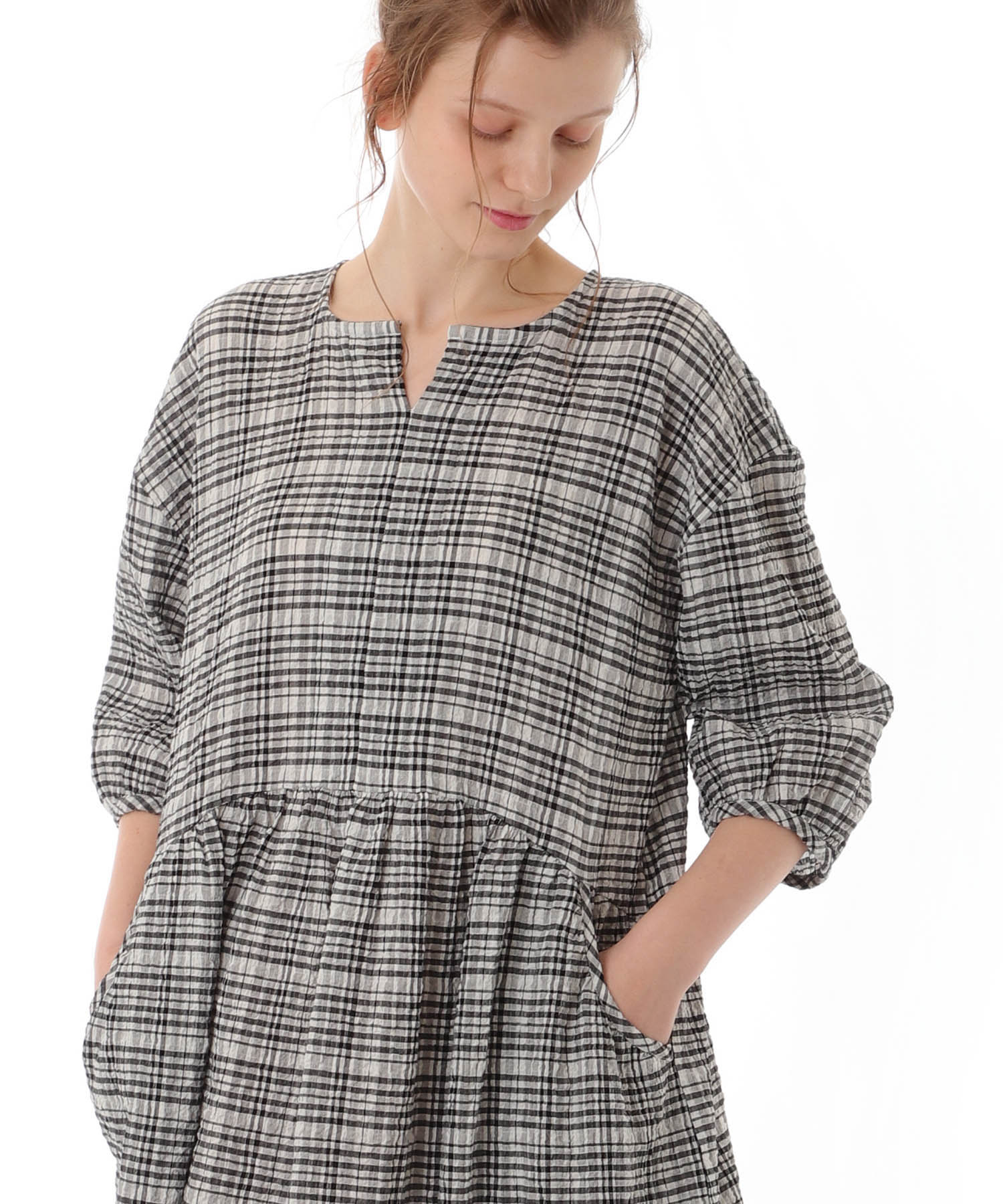 コットンクリンクルワンピース_パジャマ&ルームウェア-ワンピース・ネグリジェ_ブラック_5