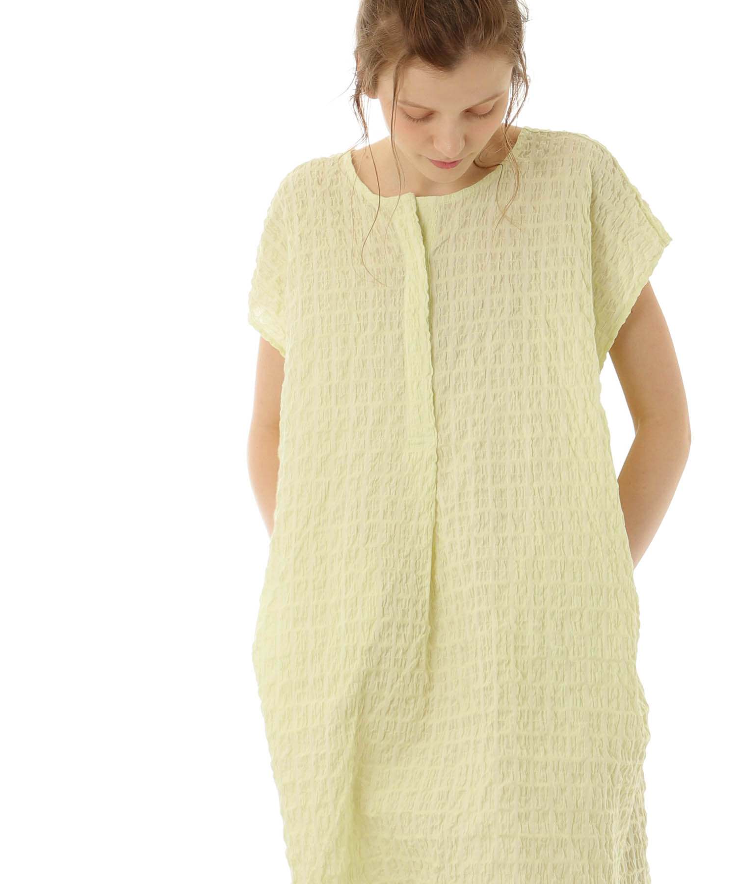 変わり織りシャーリングワンピース_パジャマ&ルームウェア-ワンピース・ネグリジェ_グリーン_2