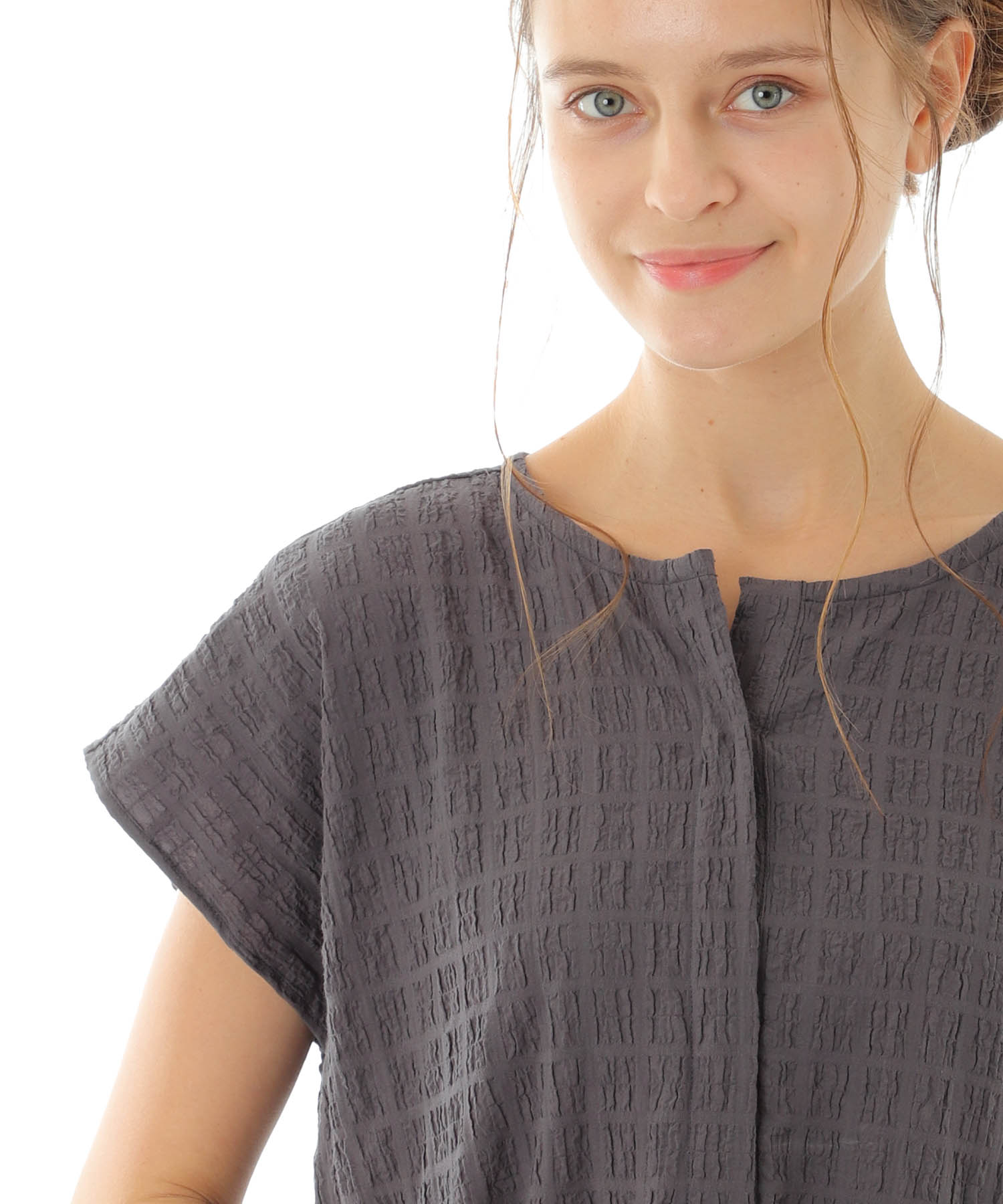 変わり織りシャーリングワンピース_パジャマ&ルームウェア-ワンピース・ネグリジェ_グレー_3