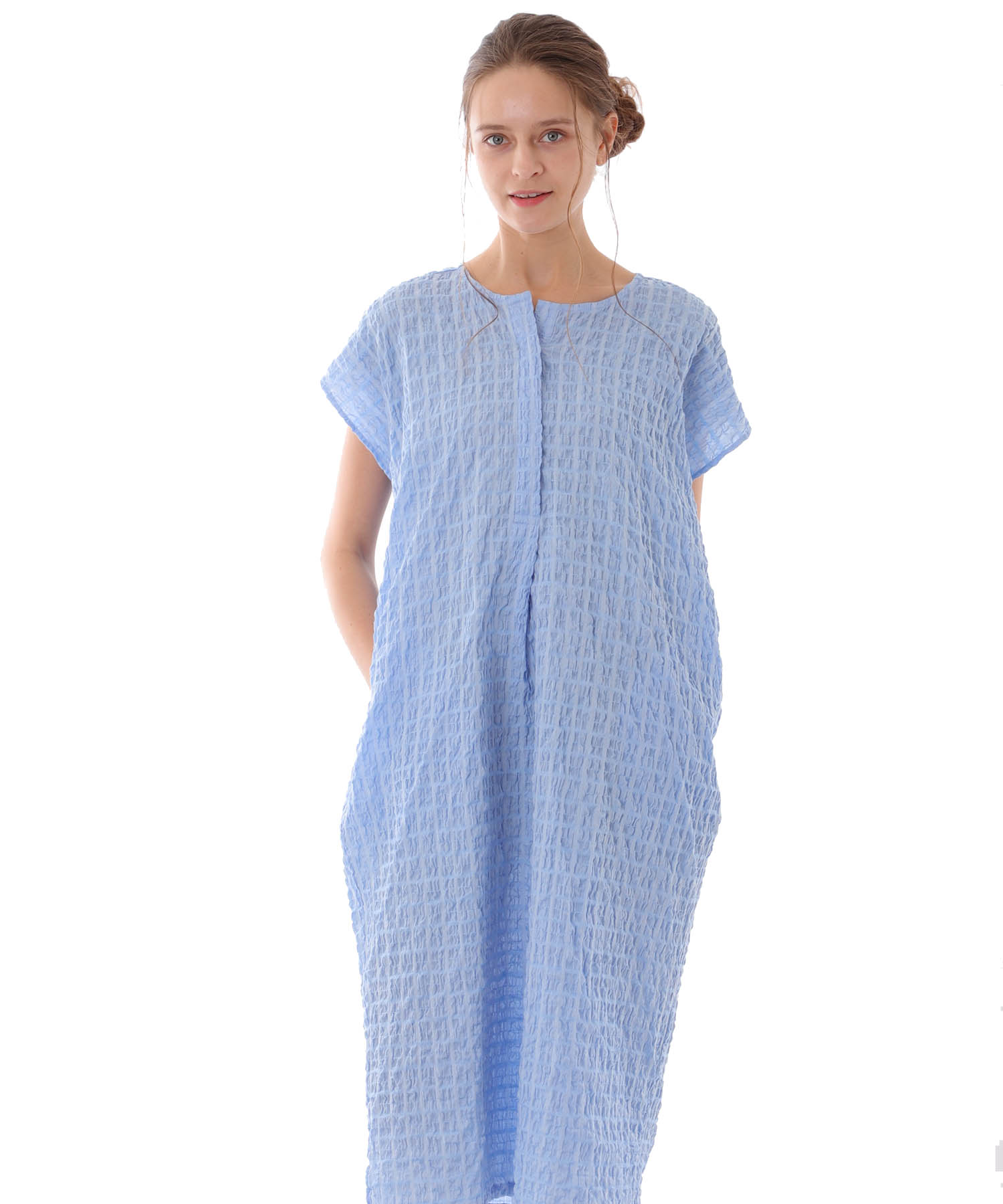 変わり織りシャーリングワンピース_パジャマ&ルームウェア-ワンピース・ネグリジェ_ブルー_2