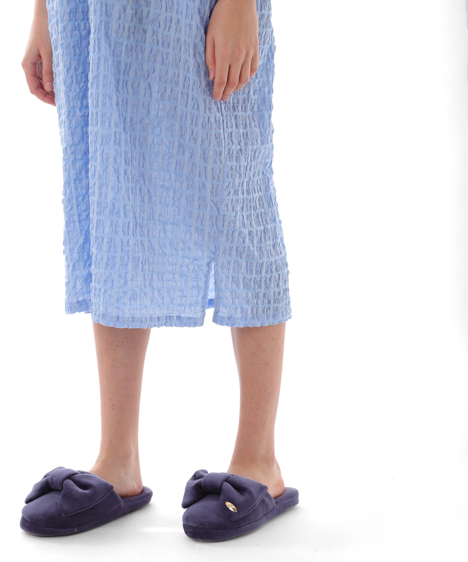 変わり織りシャーリングワンピース_パジャマ&ルームウェア-ワンピース・ネグリジェ_ブルー_5