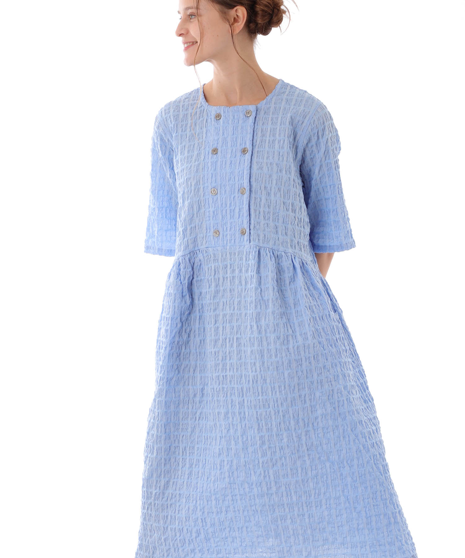 変わり織りシャーリングダブルボタン_パジャマ&ルームウェア-セットアップ_ブルー_3