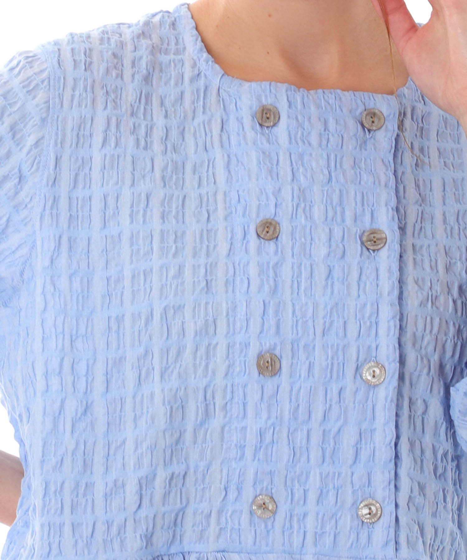 変わり織りシャーリングダブルボタン_パジャマ&ルームウェア-セットアップ_ブルー_5