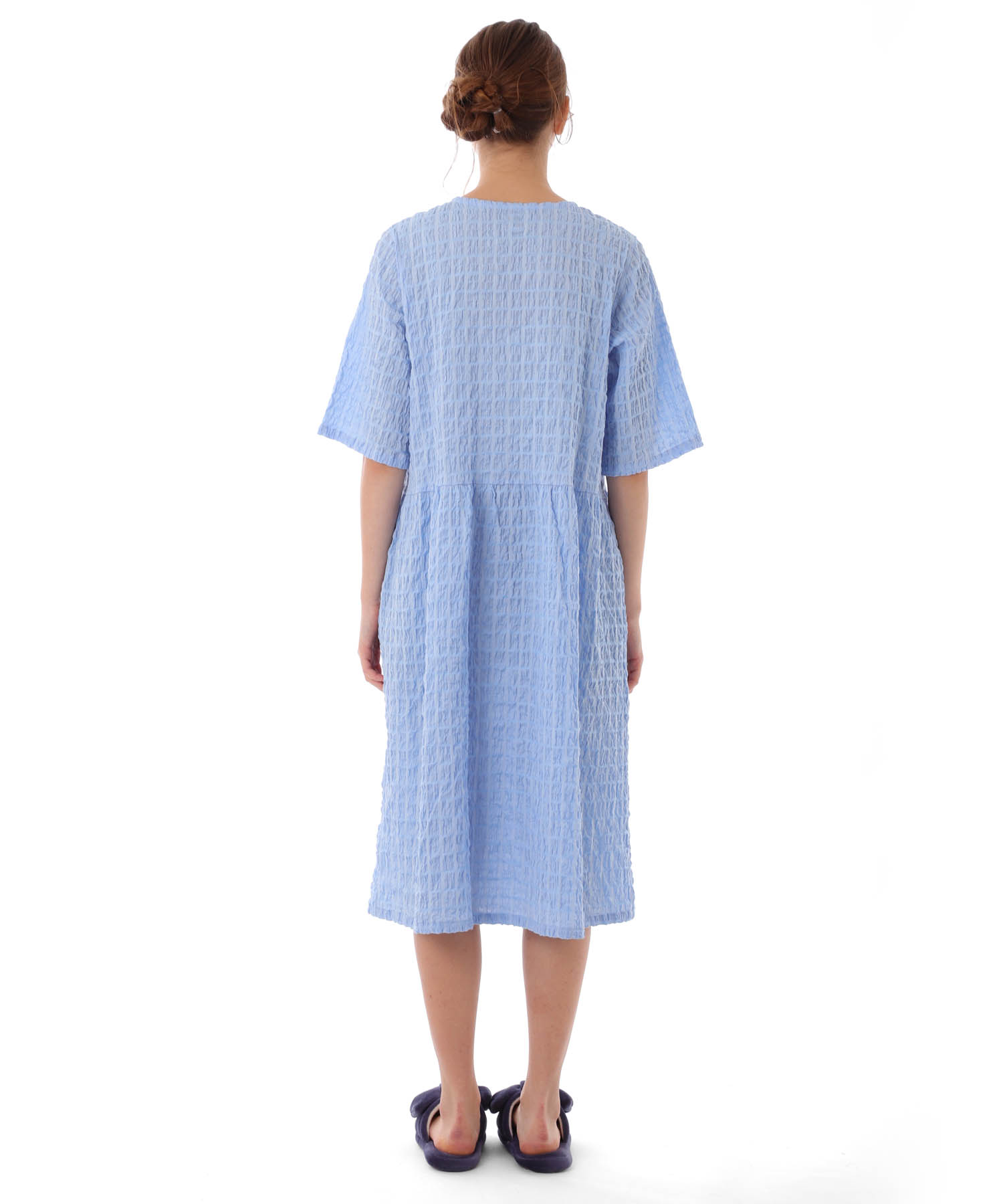 変わり織りシャーリングダブルボタン_パジャマ&ルームウェア-セットアップ_ブルー_6