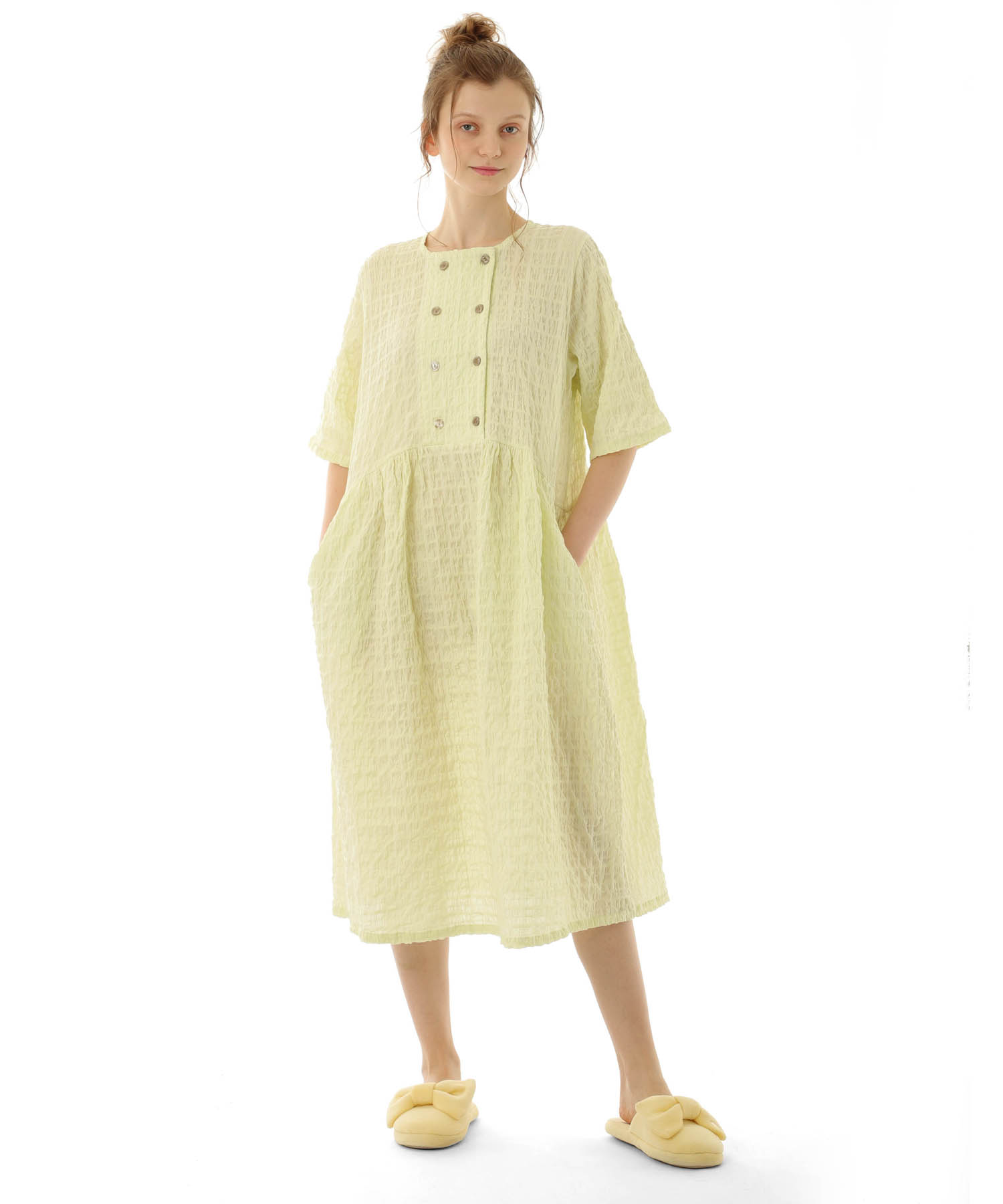 変わり織りシャーリングダブルボタン_パジャマ&ルームウェア-セットアップ_グリーン_1