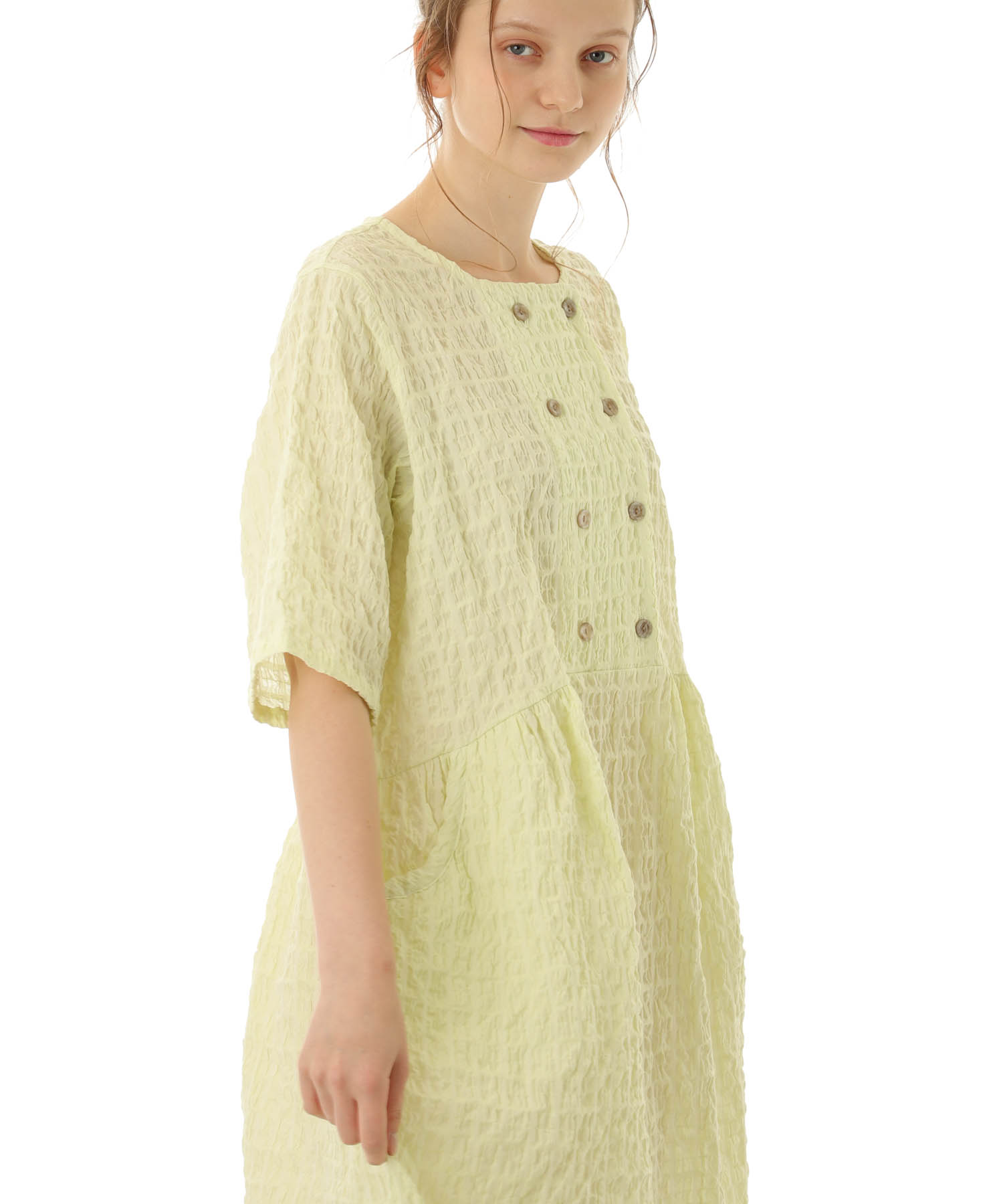 変わり織りシャーリングダブルボタン_パジャマ&ルームウェア-セットアップ_グリーン_3