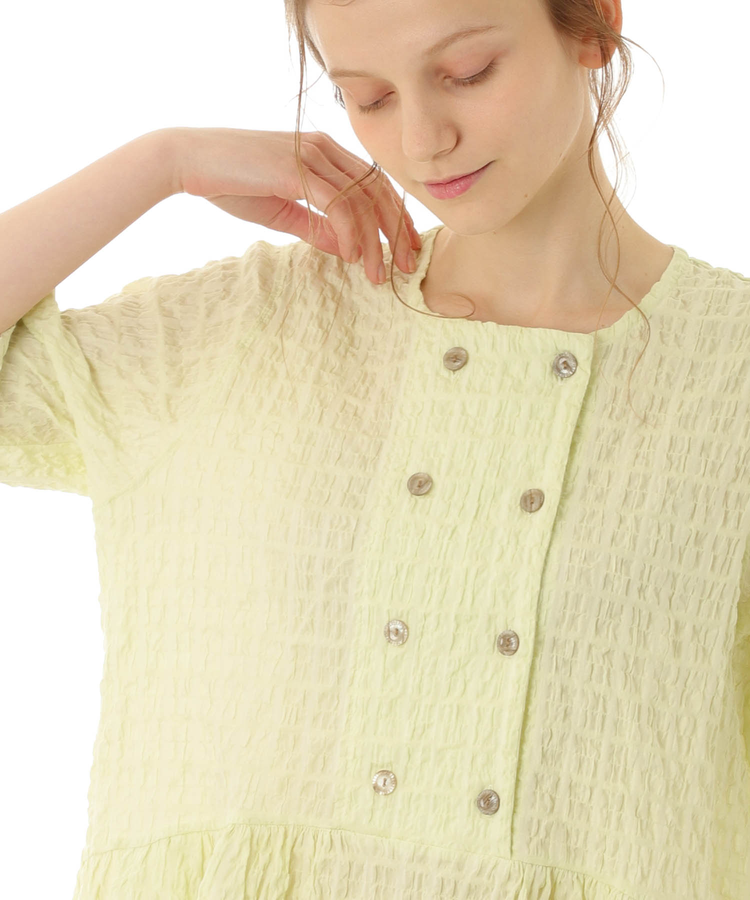 変わり織りシャーリングダブルボタン_パジャマ&ルームウェア-セットアップ_グリーン_4