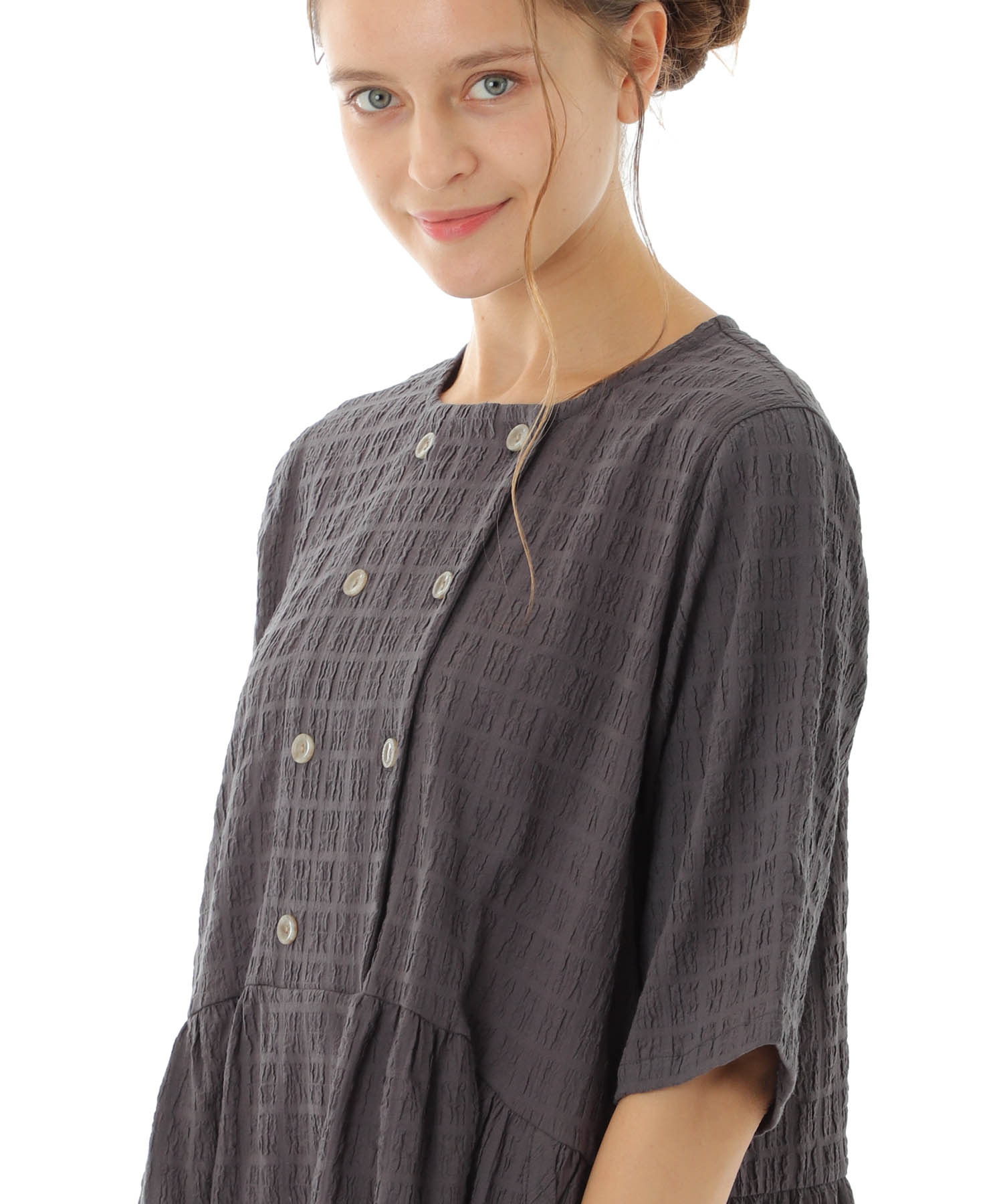 変わり織りシャーリングダブルボタン_パジャマ&ルームウェア-セットアップ_グレー_4