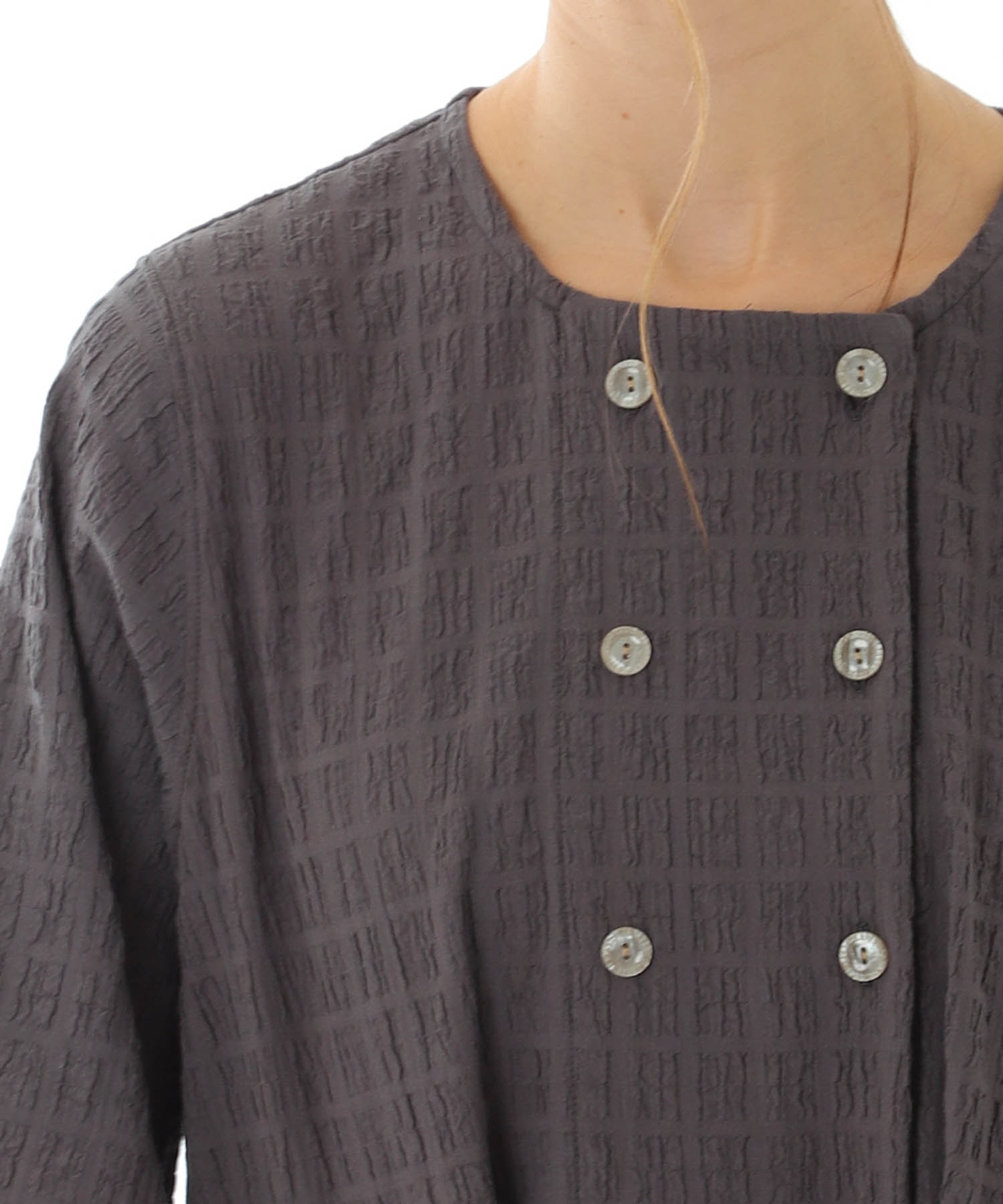 変わり織りシャーリングダブルボタン_パジャマ&ルームウェア-セットアップ_グレー_5