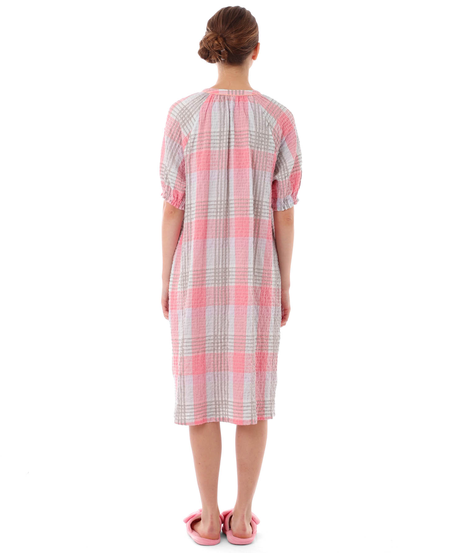 シャーリングマドラスチェックワンピース_パジャマ&ルームウェア-ワンピース・ネグリジェ_オレンジ_6