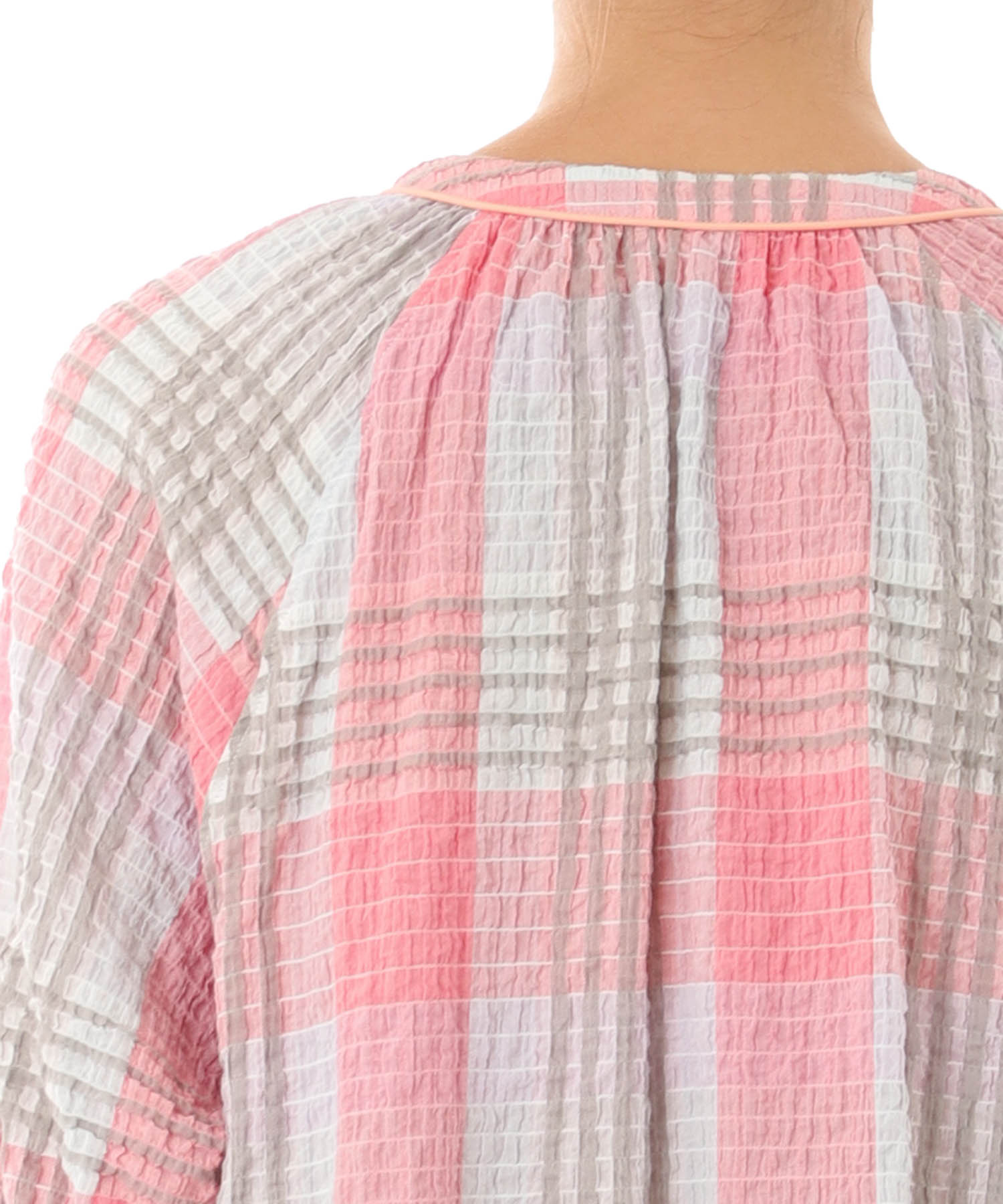 シャーリングマドラスチェックワンピース_パジャマ&ルームウェア-ワンピース・ネグリジェ_オレンジ_7